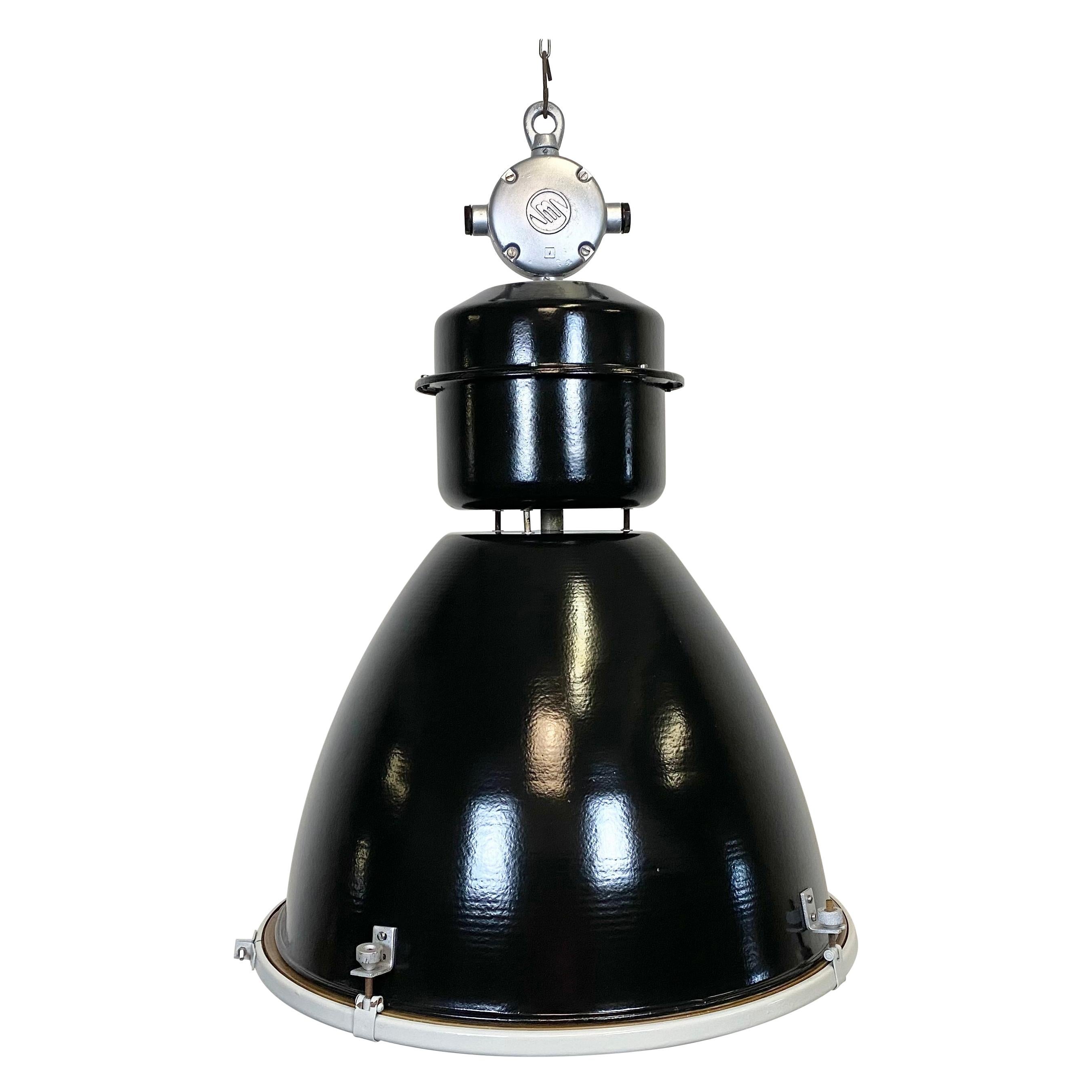 Large Black Industrial Factory Lamp with Clear Glass Cover from Elektrosvit For Sale