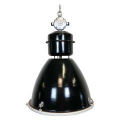 Large Black Industrial Factory Lamp with Clear Glass Cover from Elektrosvit