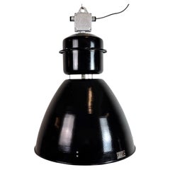Large Black Industrial Factory Pendant Lamp from Elektrosvit, 1960s