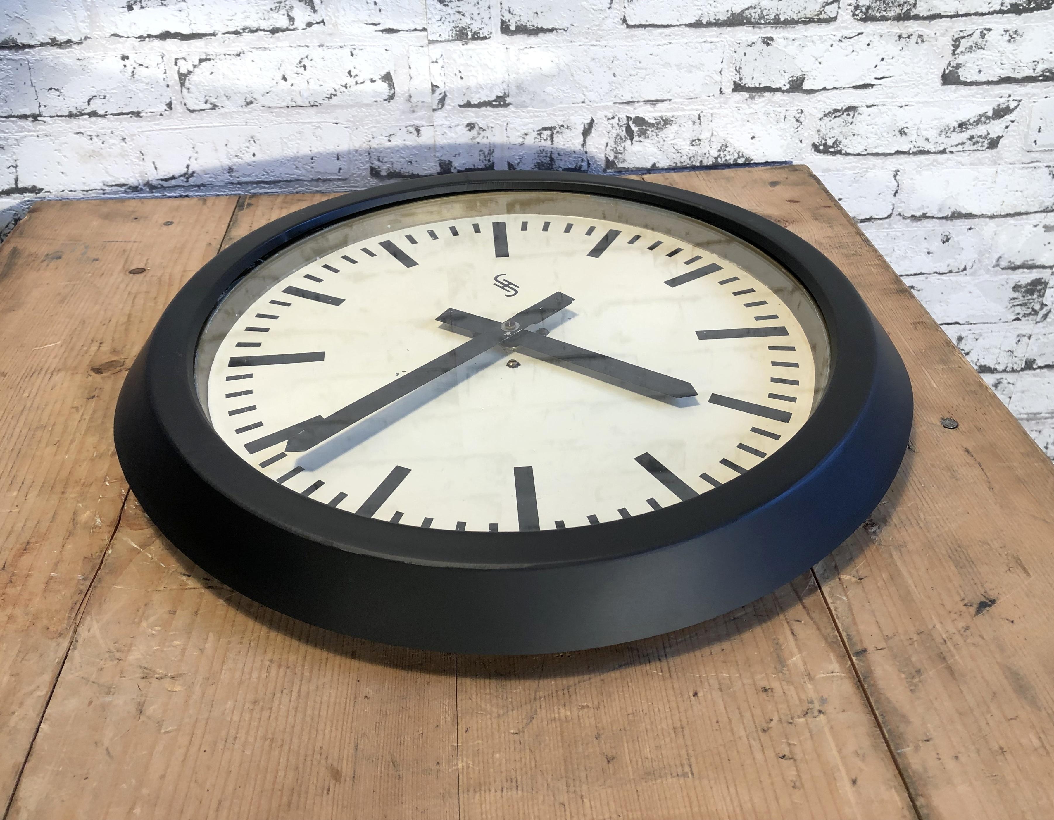 20th Century Large Black Industrial Factory Wall Clock from Siemens, 1950s