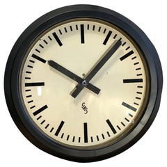 Large Black Industrial Factory Wall Clock from Siemens, 1950s