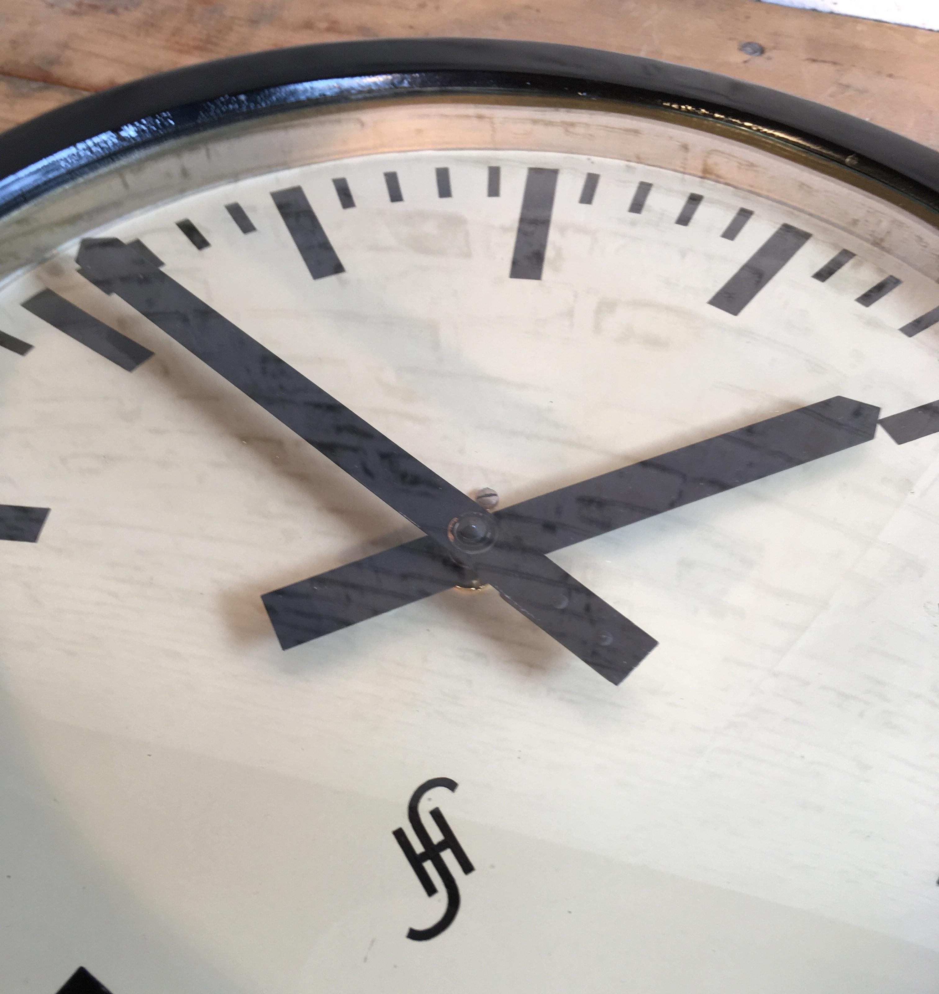 Glass Large Black Industrial Factory Wall Clock from Siemens & Halske, 1950s