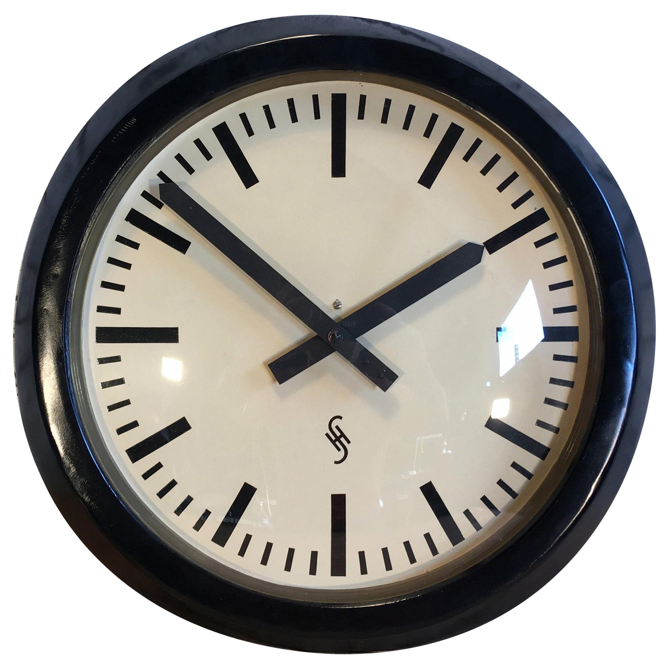 Large Black Industrial Factory Wall Clock from Siemens & Halske, 1950s