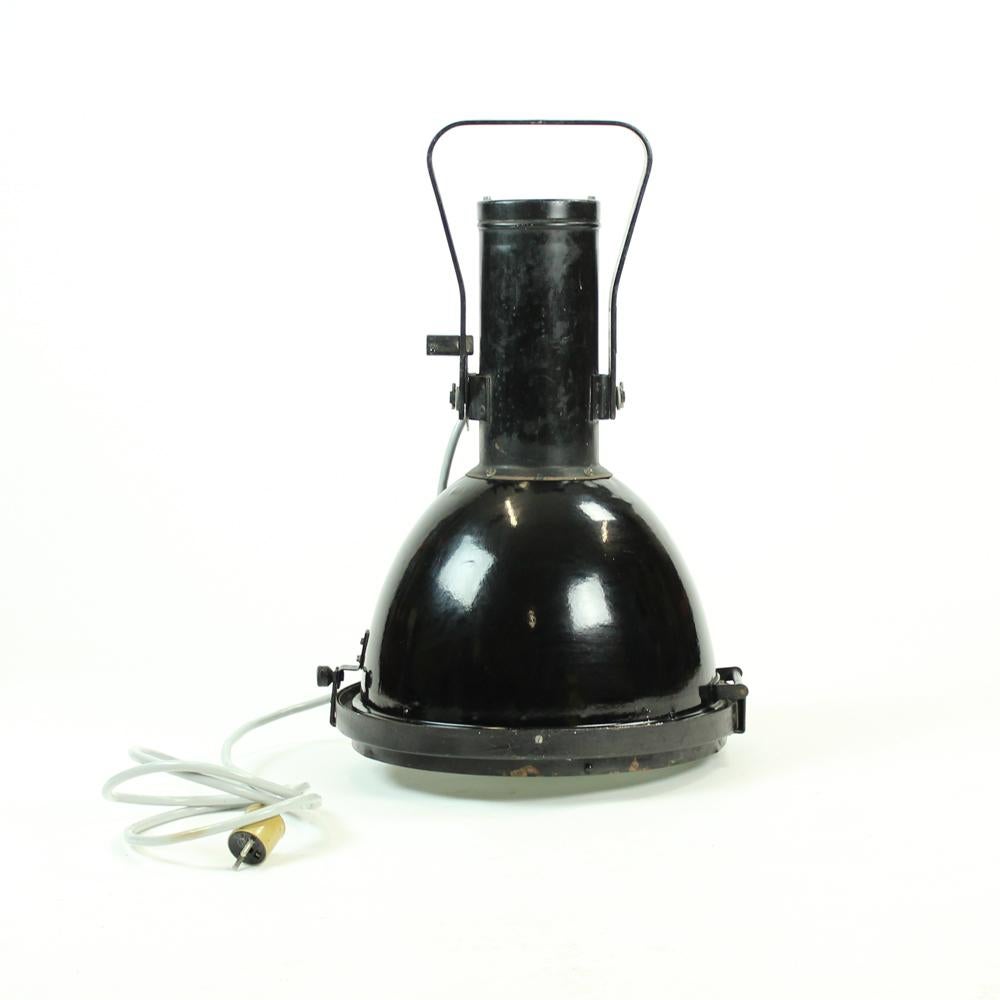 Steel Large Black Industrial Spotlight, Typ12611, Czechoslovakia, circa 1960 For Sale