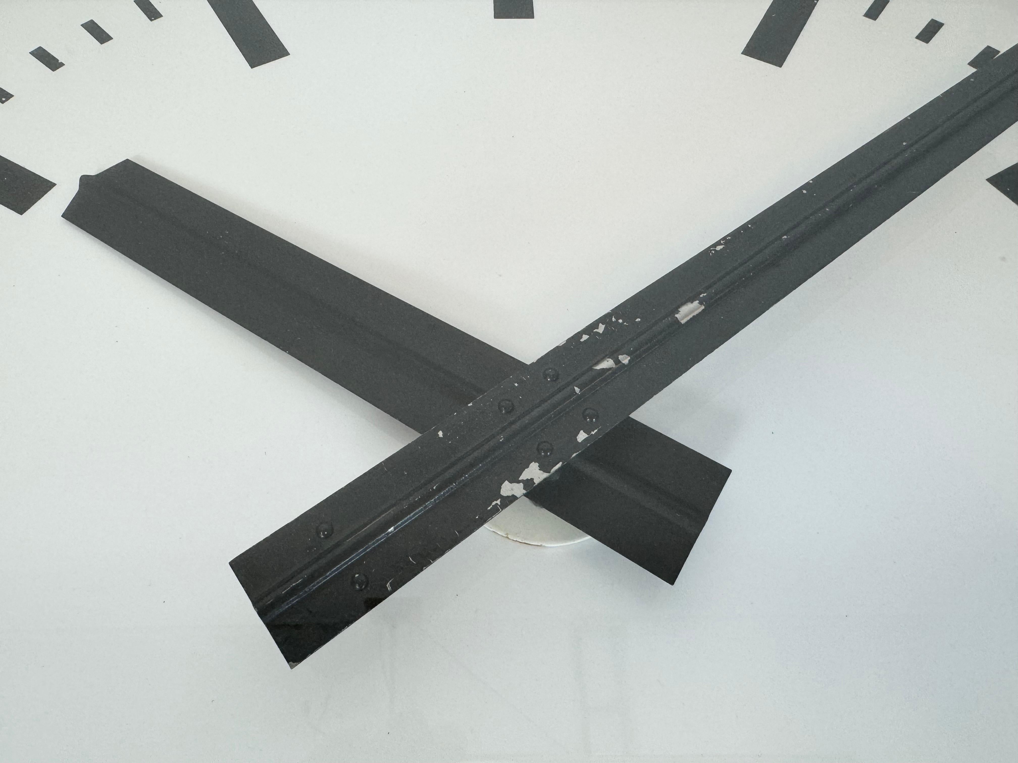 Large Black Industrial Station Square Wall Clock from Pragotron, 1960s For Sale 6
