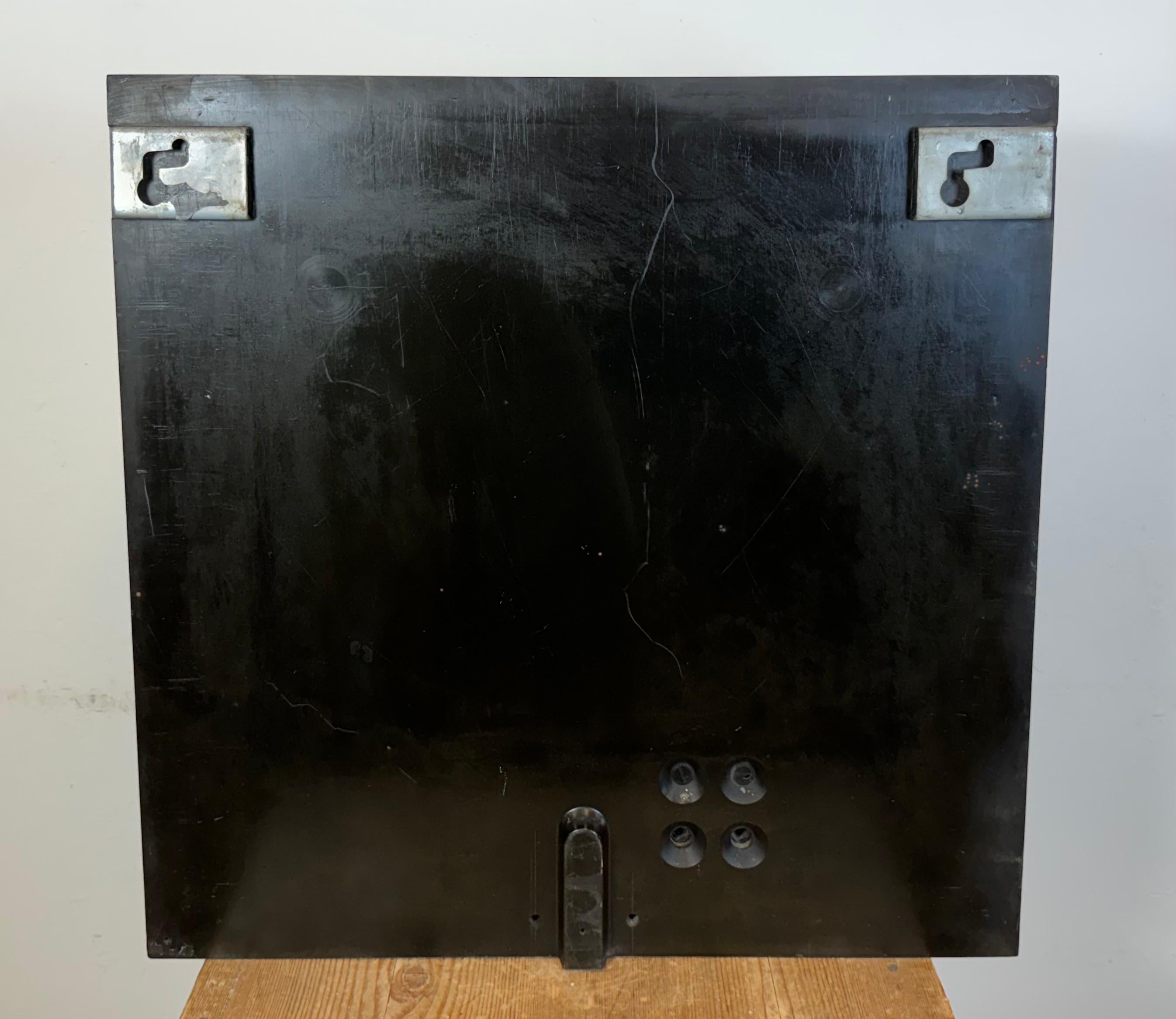Large Black Industrial Station Square Wall Clock from Pragotron, 1960s For Sale 9