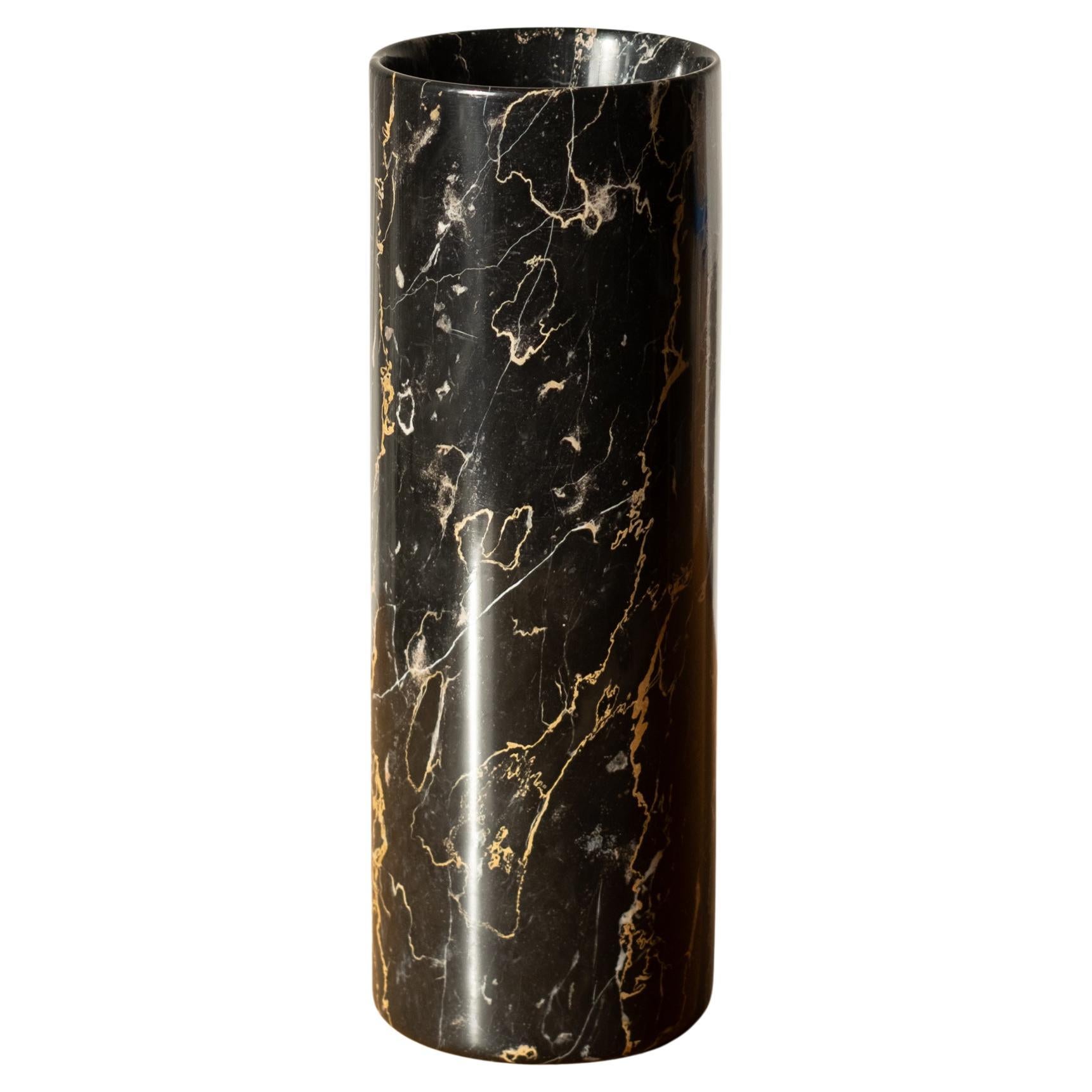 Large Black Italian Carrara Marble Centerpiece Vase 1960s