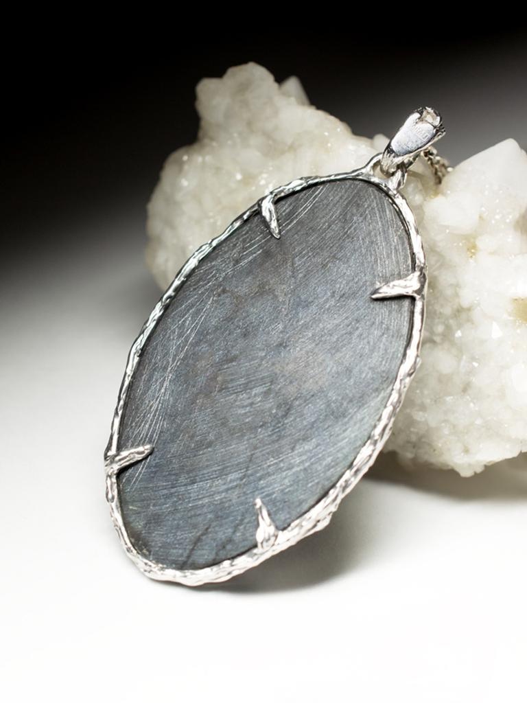 Große schwarze Jade Silber Anhänger Magischer Edelstein Vintage-Stil Nephrit Geschenkidee Frau 3