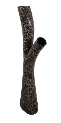 Large Black Lacquer Embedded Sea Shell Floor Vase Coral Philippines 45"