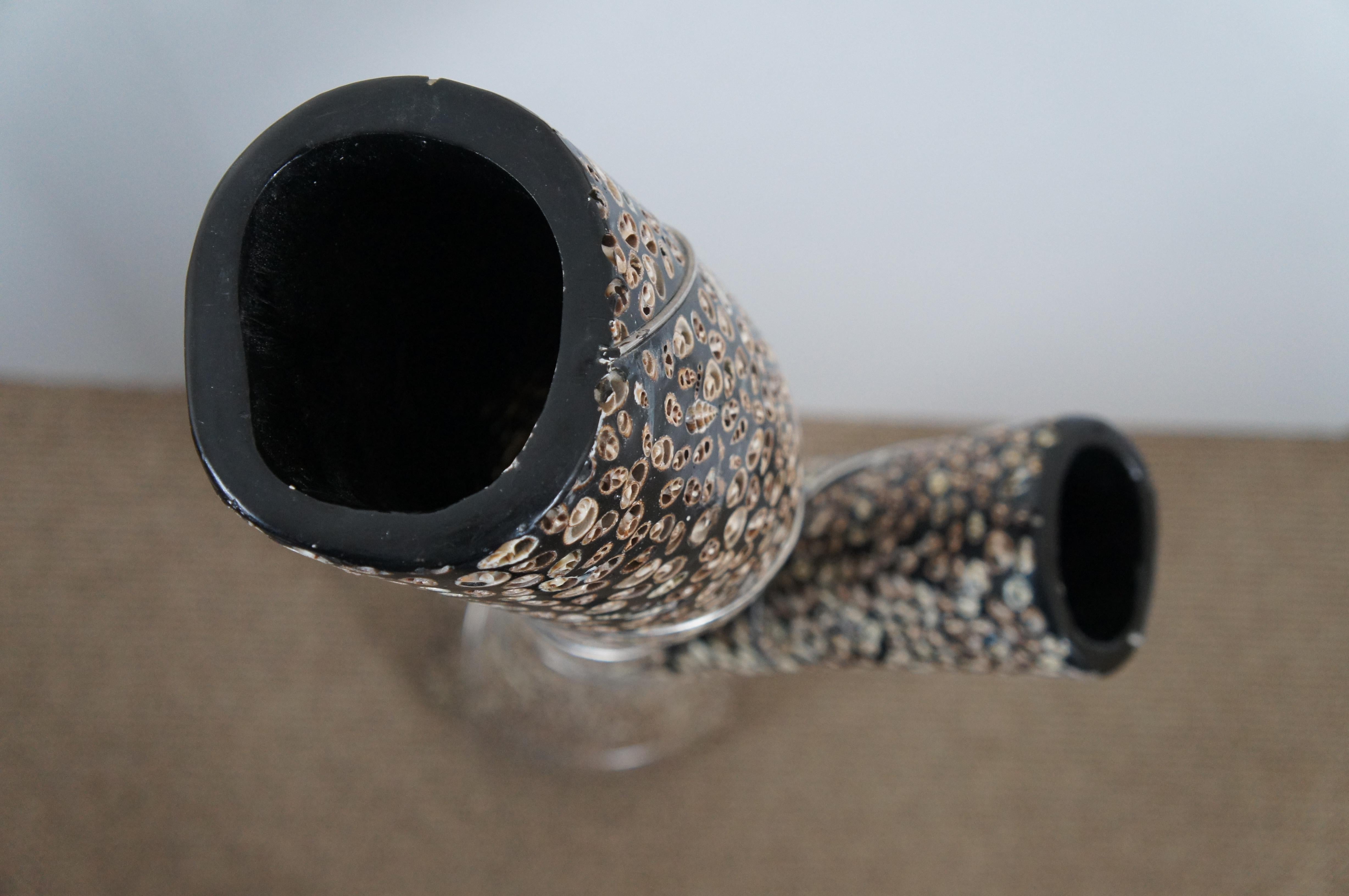 Vaso da terra grande in lacca nera con conchiglia di mare incastonata, corallo delle Filippine 45