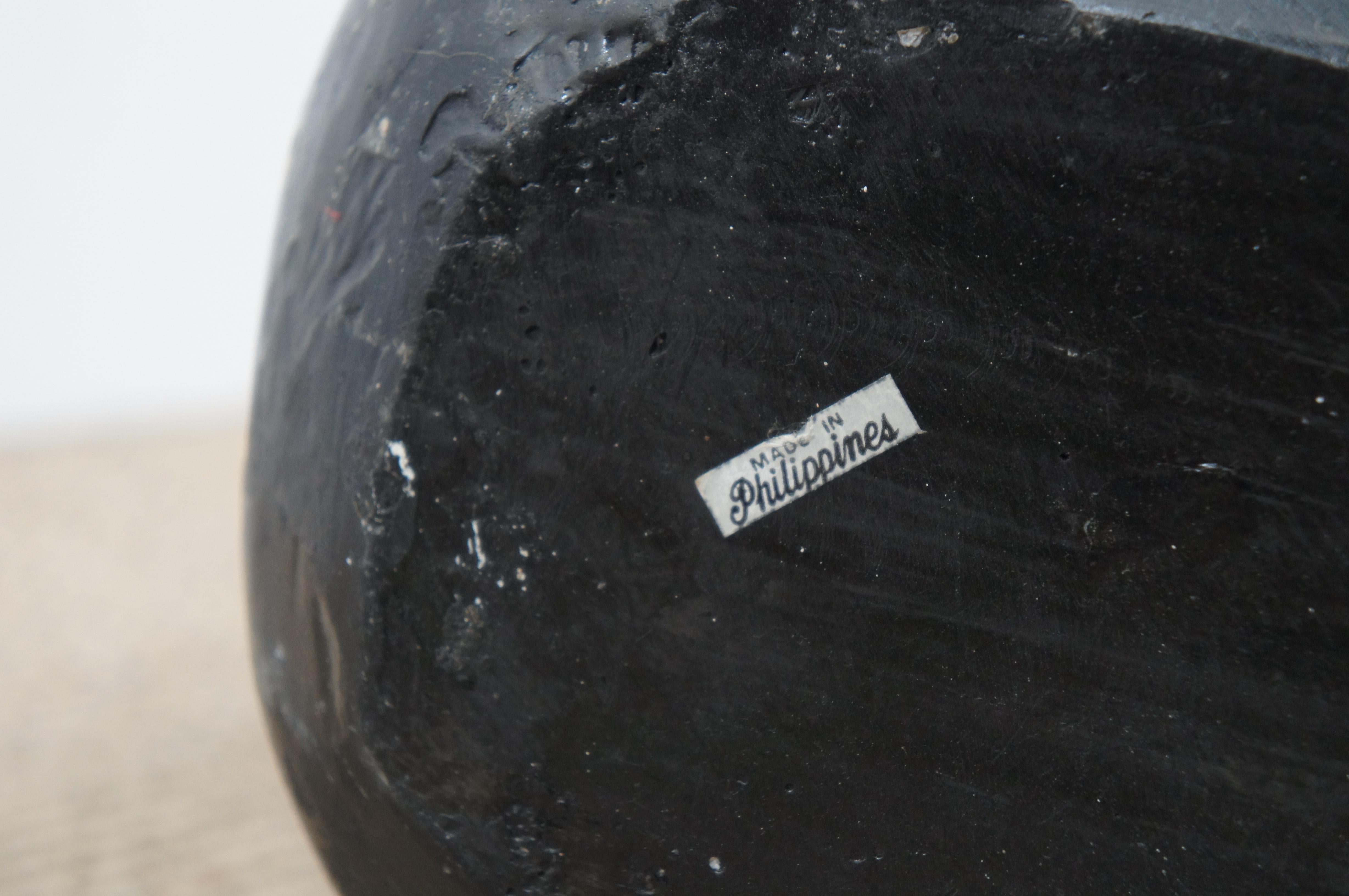 Vaso da terra grande in lacca nera con conchiglia di mare incastonata, corallo delle Filippine 45