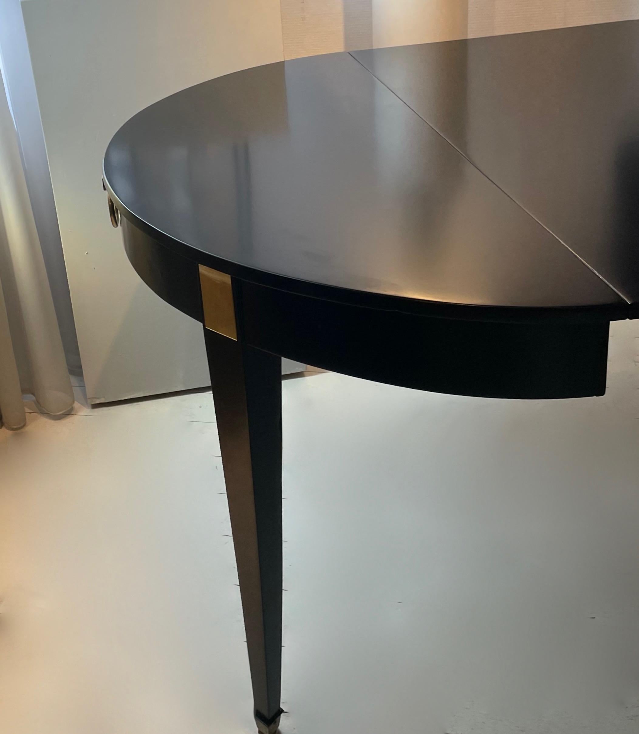 French Large Black Lacquer Extending Dining Room Table by Maison Jansen, France 1955. For Sale