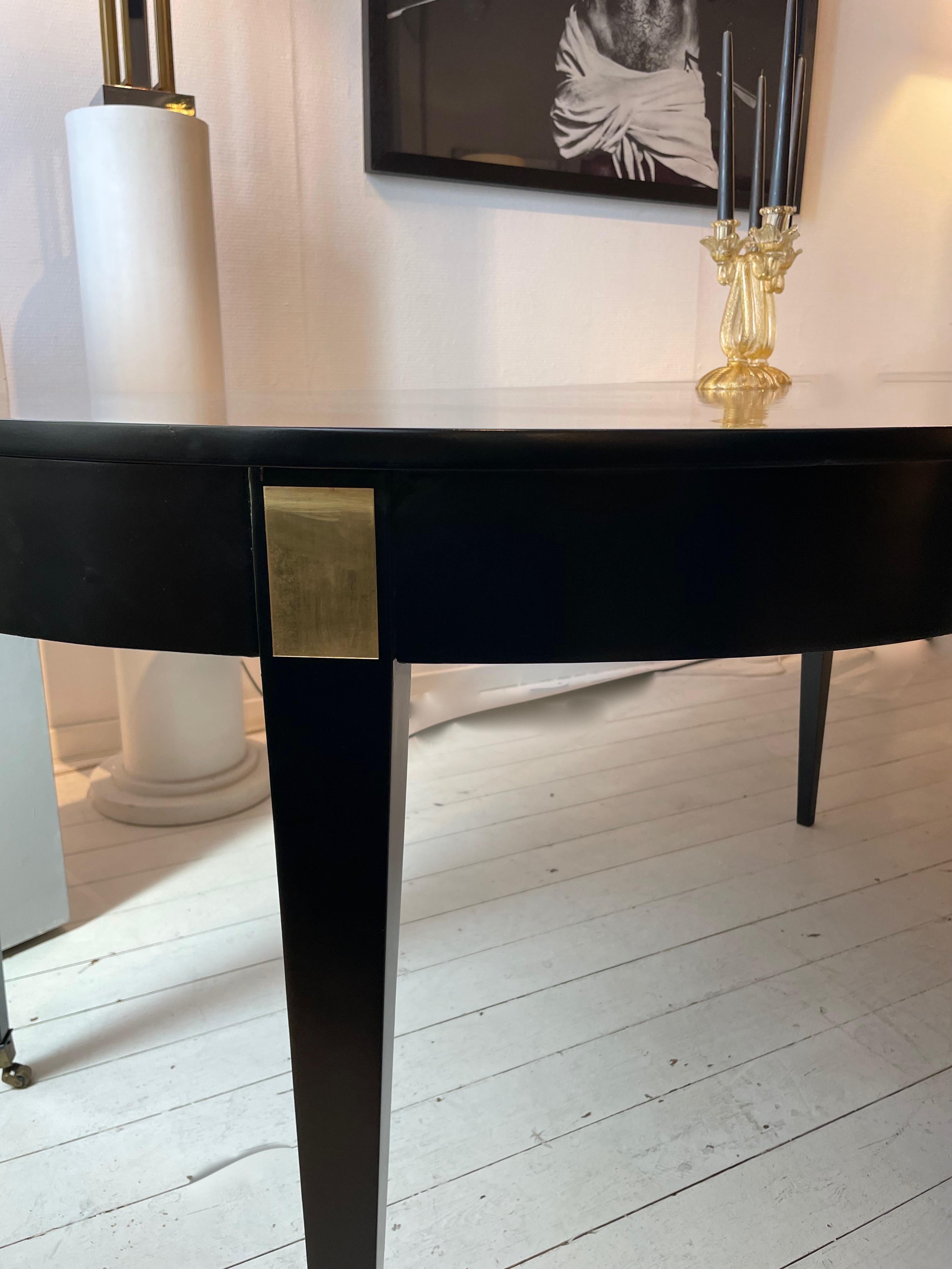 Lacquered Large Black Lacquer Extending Dining Room Table by Maison Jansen, France 1955. For Sale