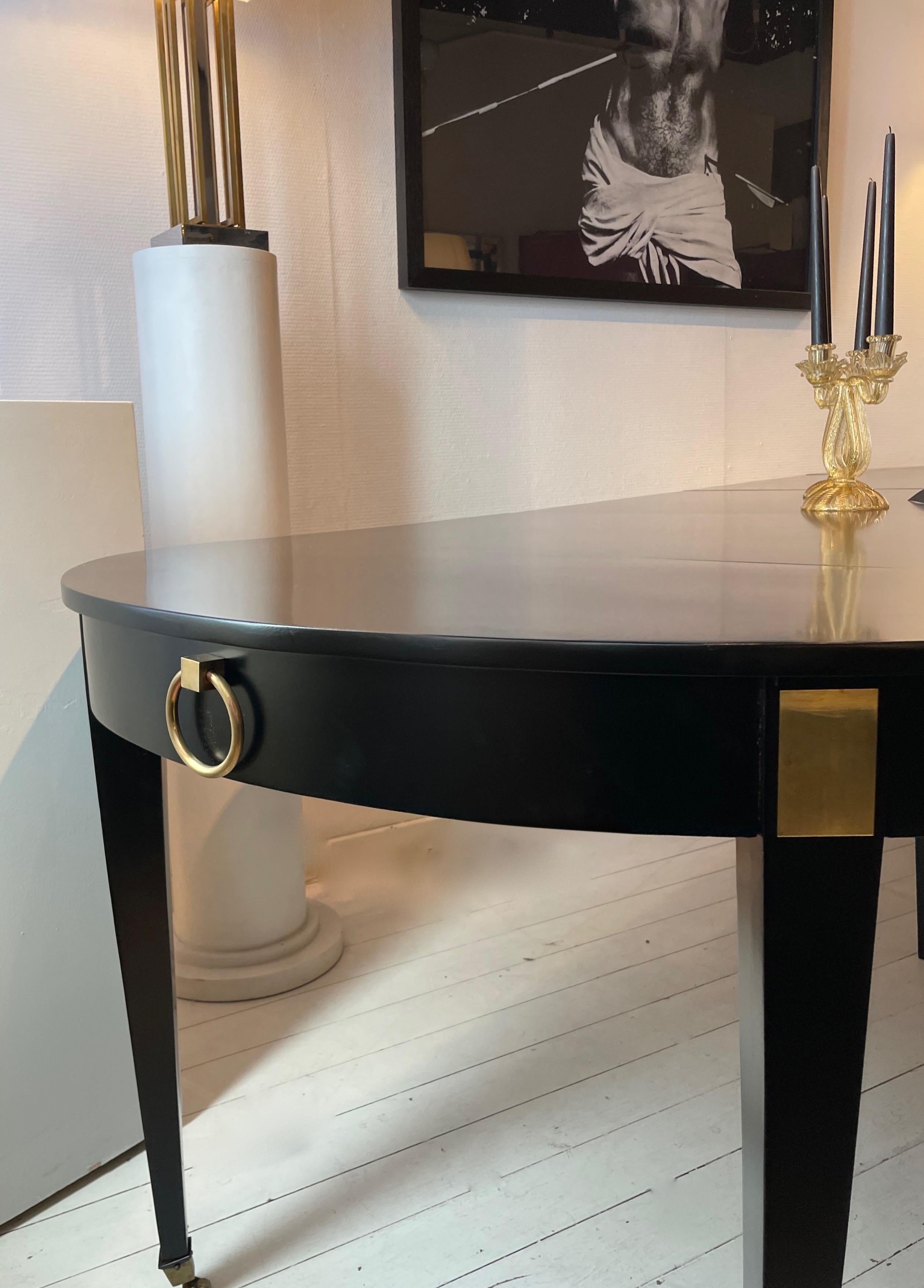 20th Century Large Black Lacquer Extending Dining Room Table by Maison Jansen, France 1955. For Sale