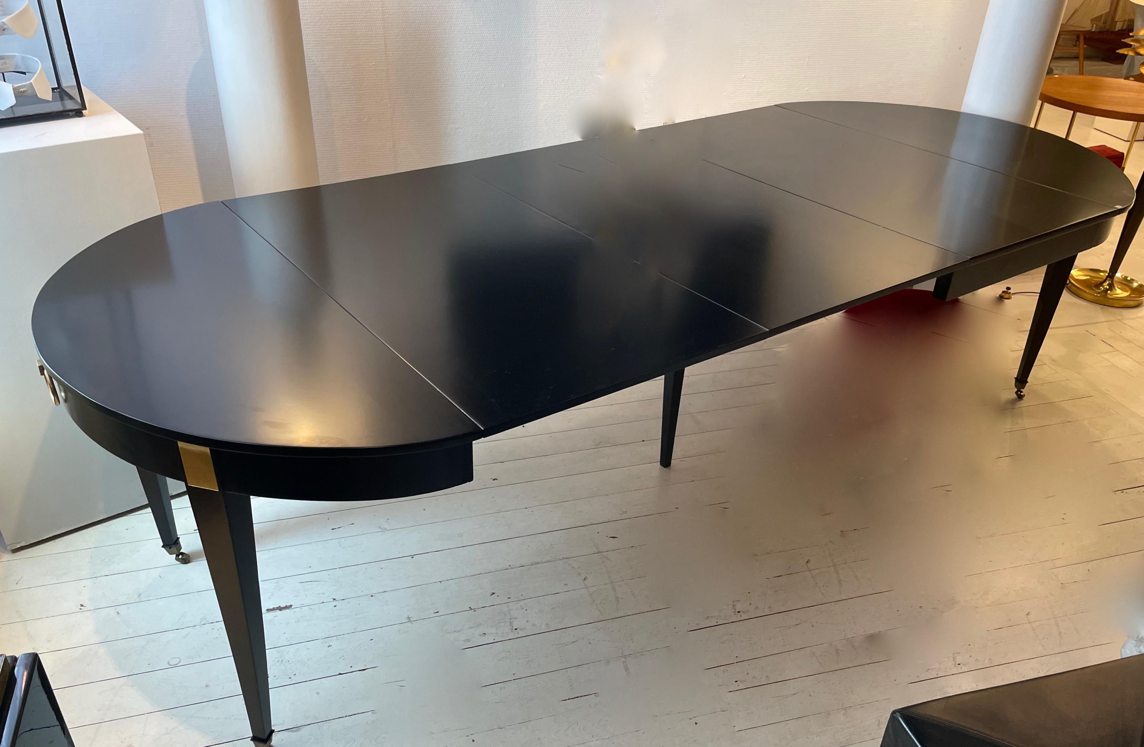 Brass Large Black Lacquer Extending Dining Room Table by Maison Jansen, France 1955. For Sale