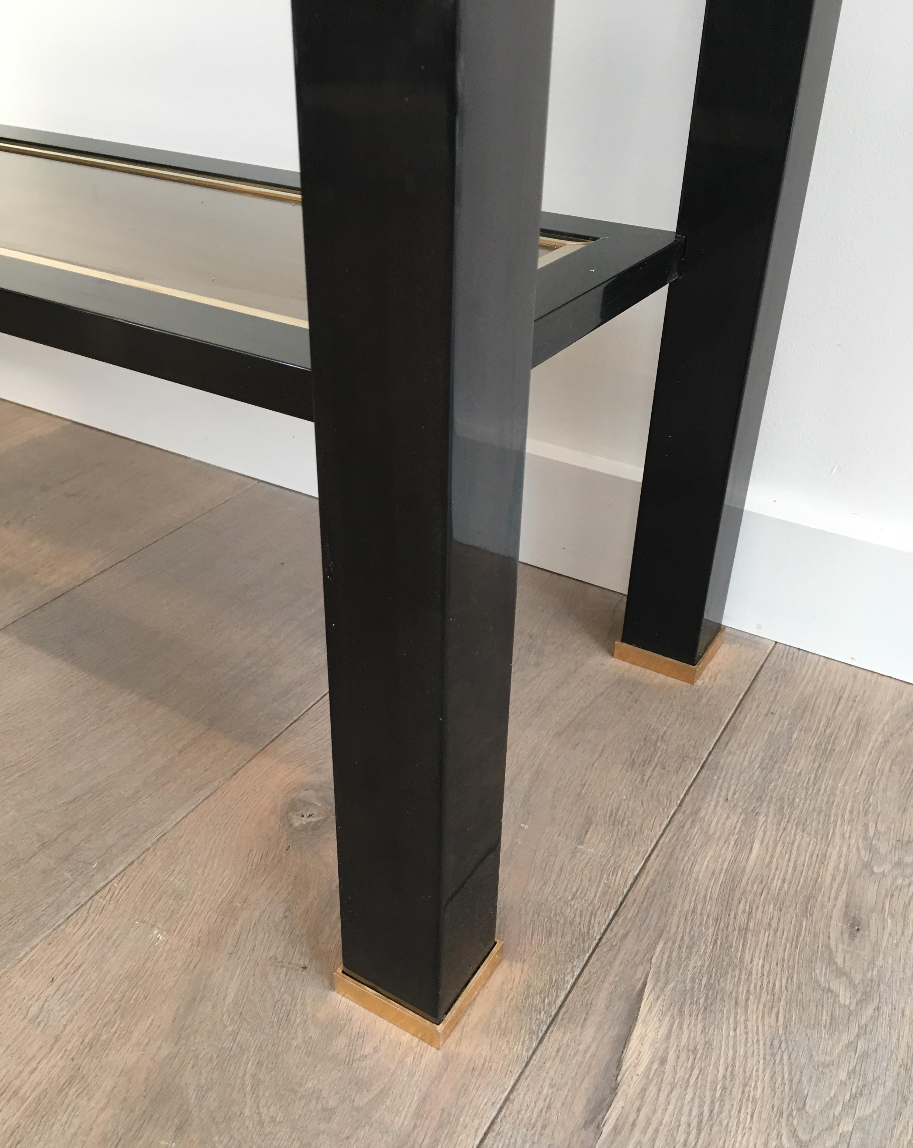 Large Black Lacquered and Brass Console Table, French, circa 1970 7