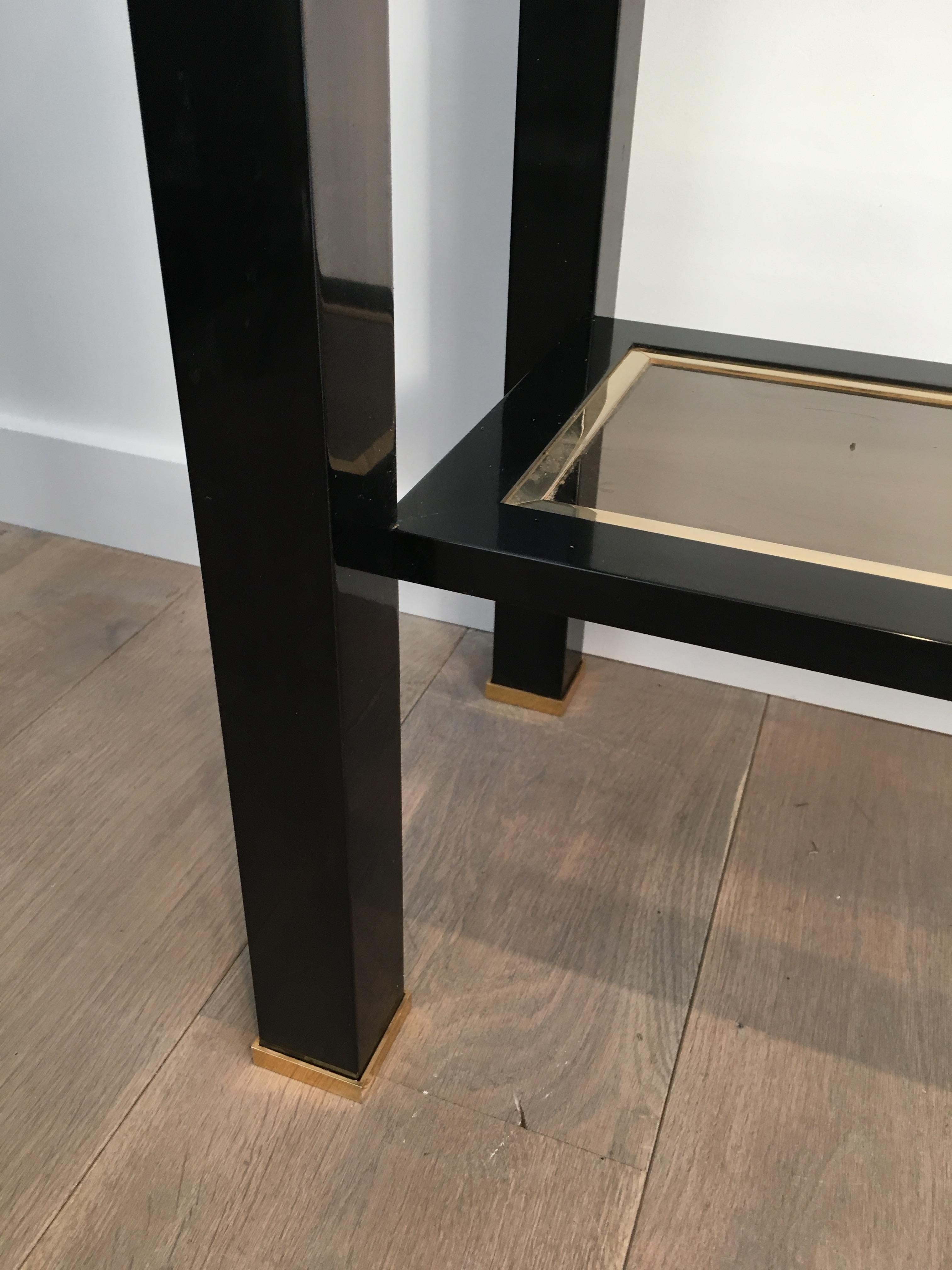 Large Black Lacquered and Brass Console Table, French, circa 1970 2