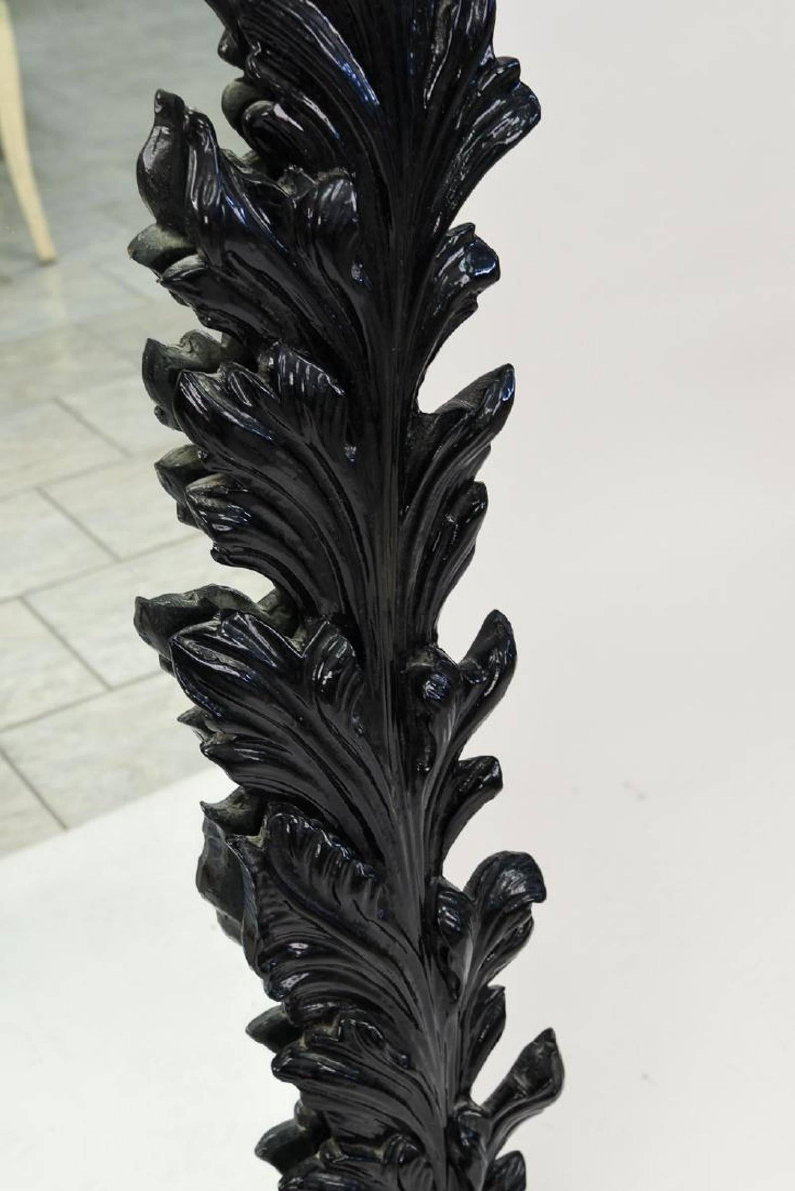 Hand-Painted Large Black Lacquered Hollywood Regency Style Mirror For Sale