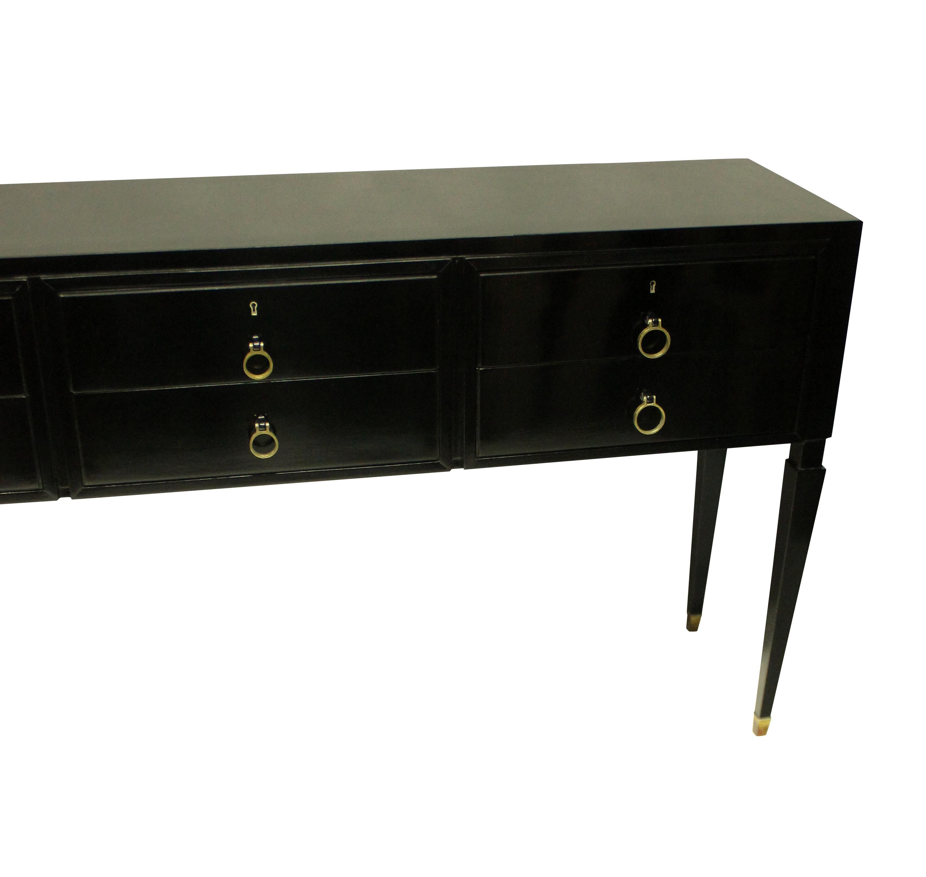 Mid-Century Modern Large Black Lacquered Paolo Buffa Six Drawer Console