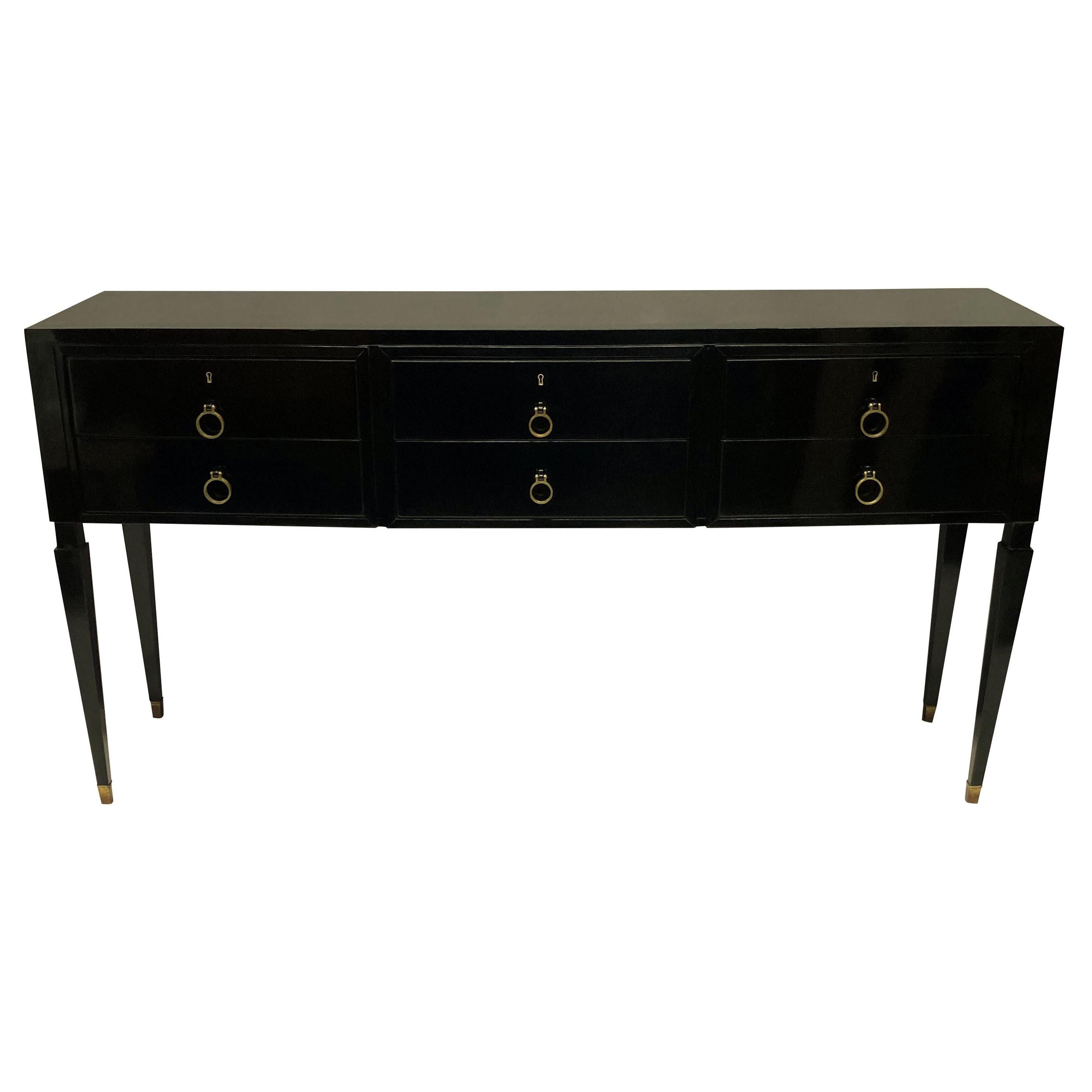Large Black Lacquered Paolo Buffa Six Drawer Console