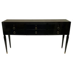 Large Black Lacquered Paolo Buffa Six Drawer Console