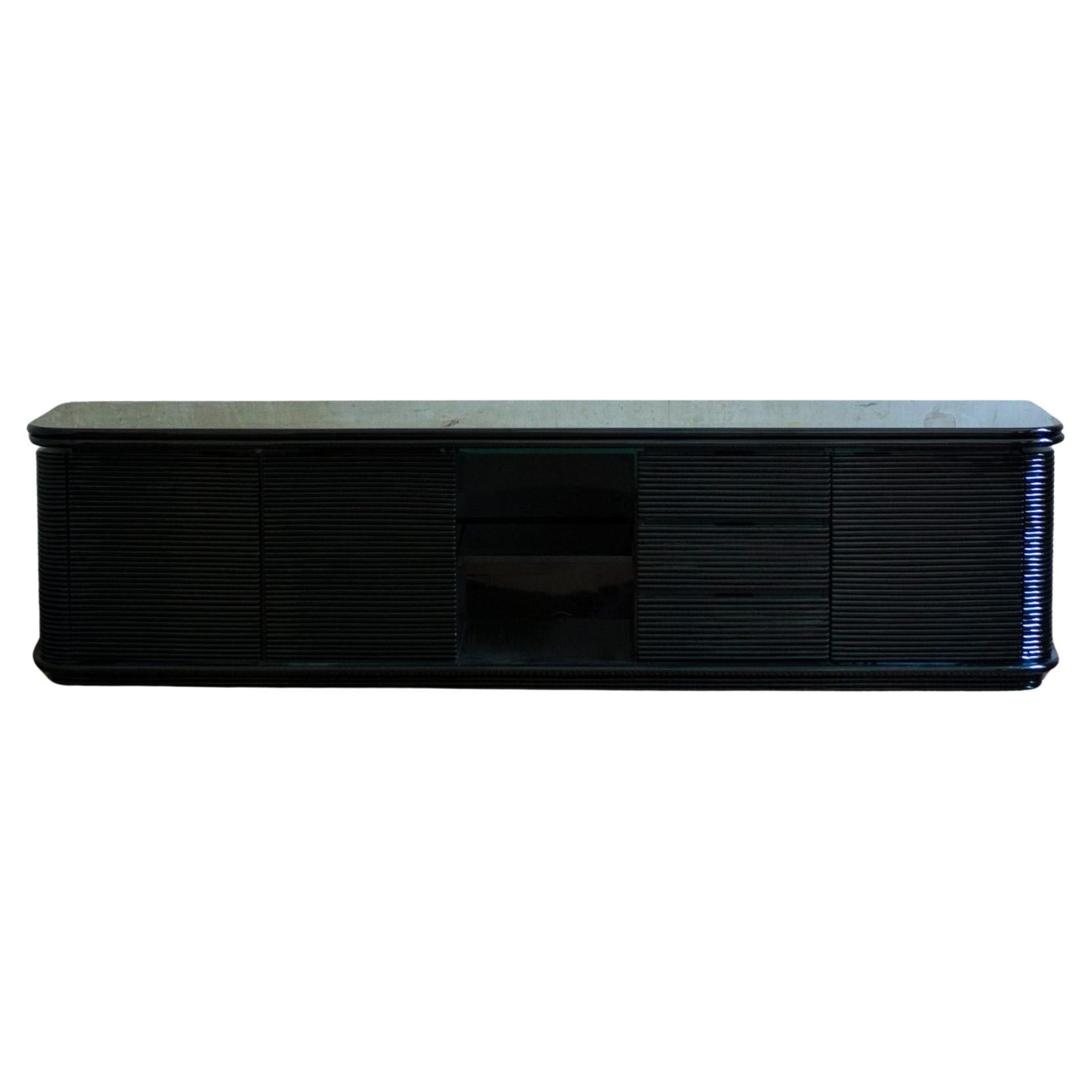 Large Black Lacquered Sideboard – 1980s For Sale