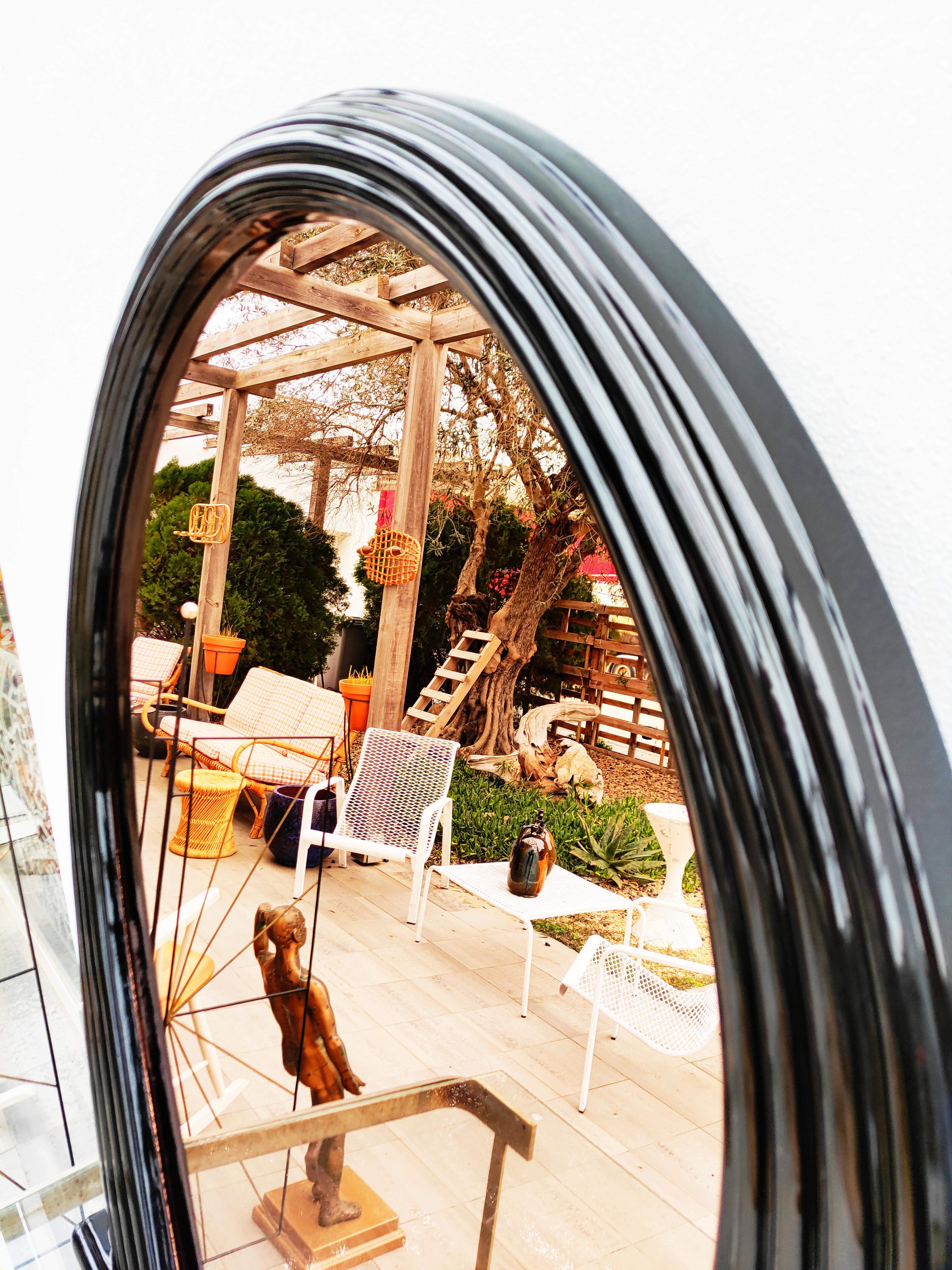 Large Black Lacquered Mirror, France, 1970s In Good Condition In L'Escala, ES