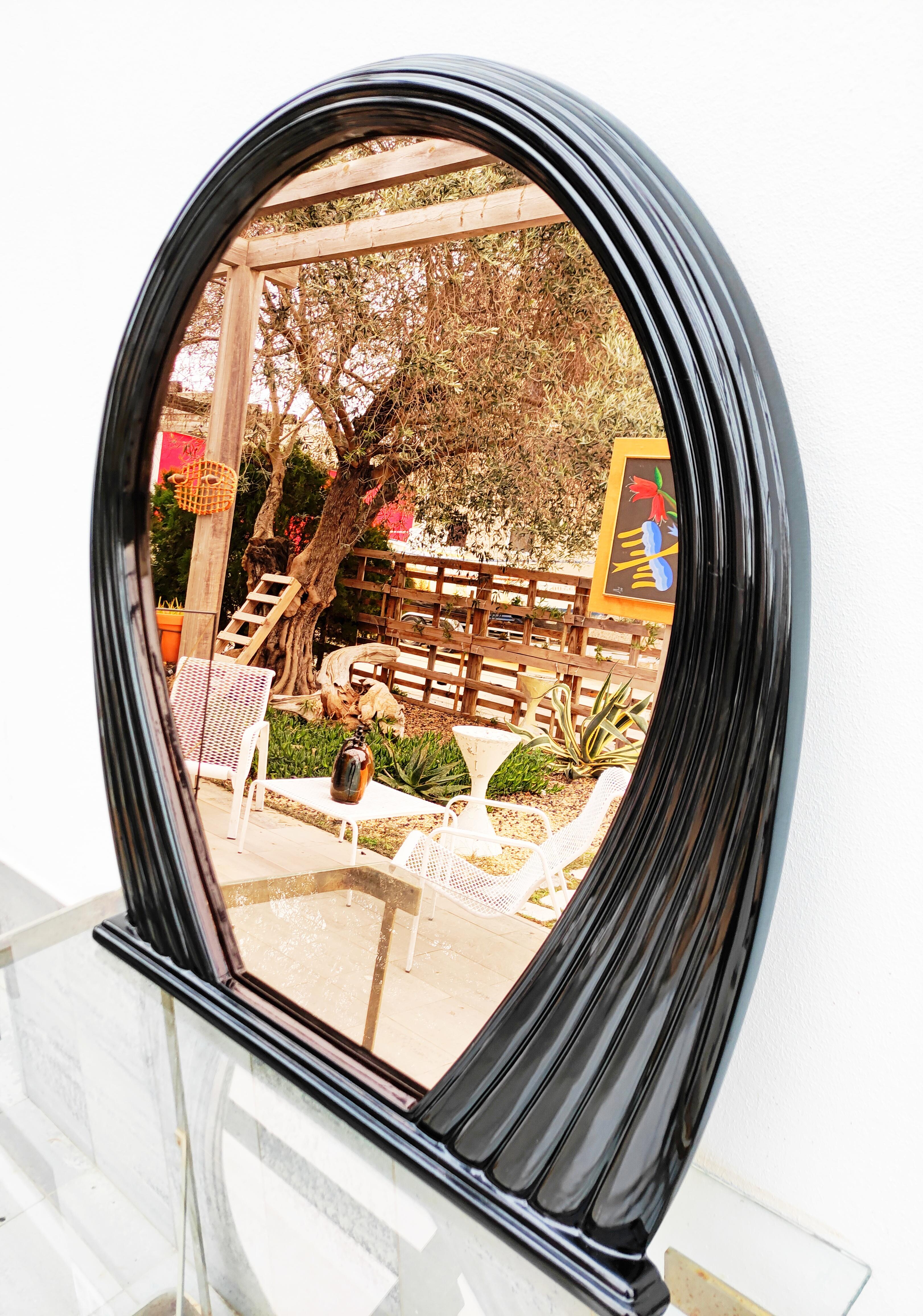 Large Black Lacquered Mirror, France, 1970s 1