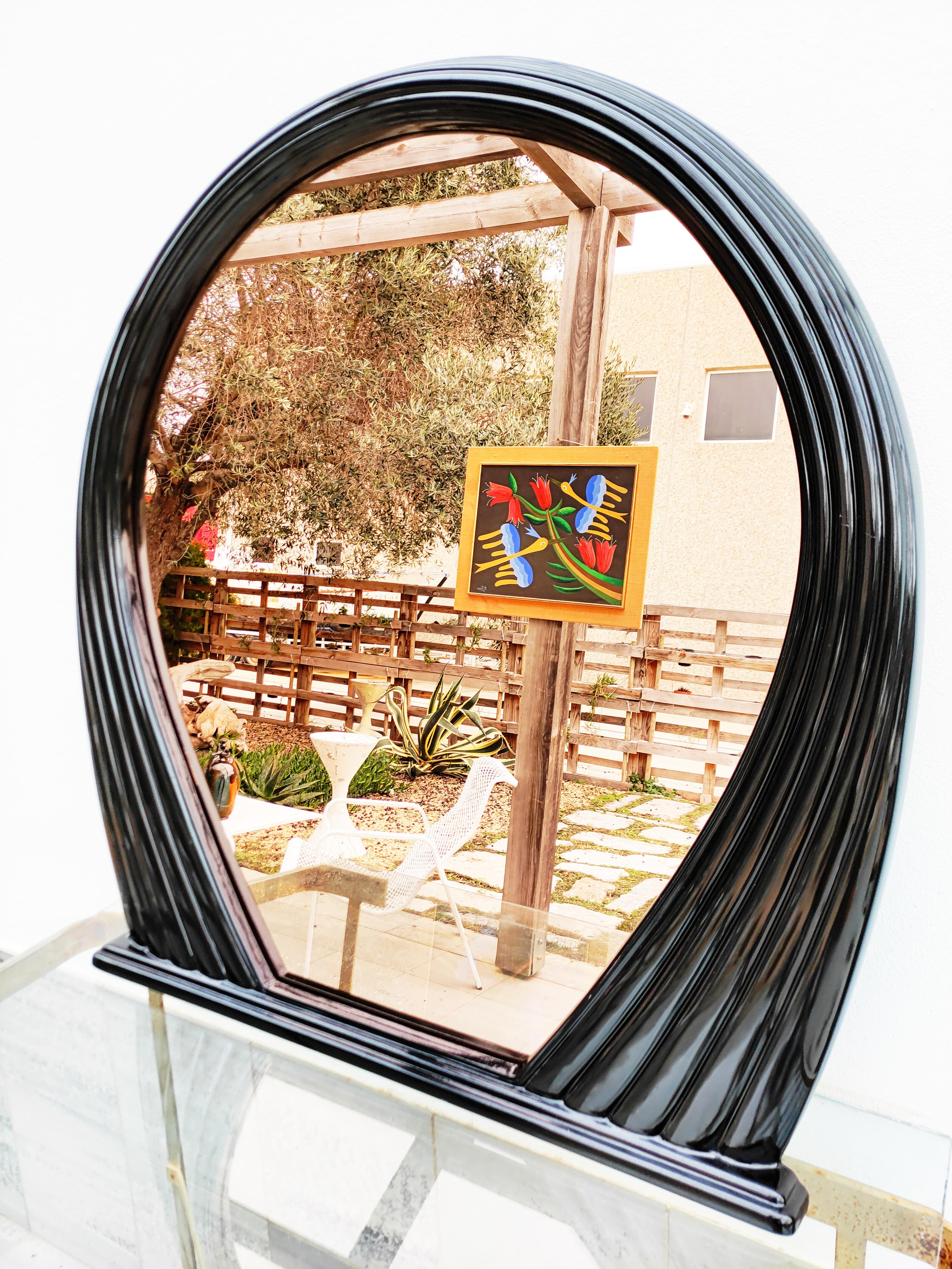 Large Black Lacquered Mirror, France, 1970s 3