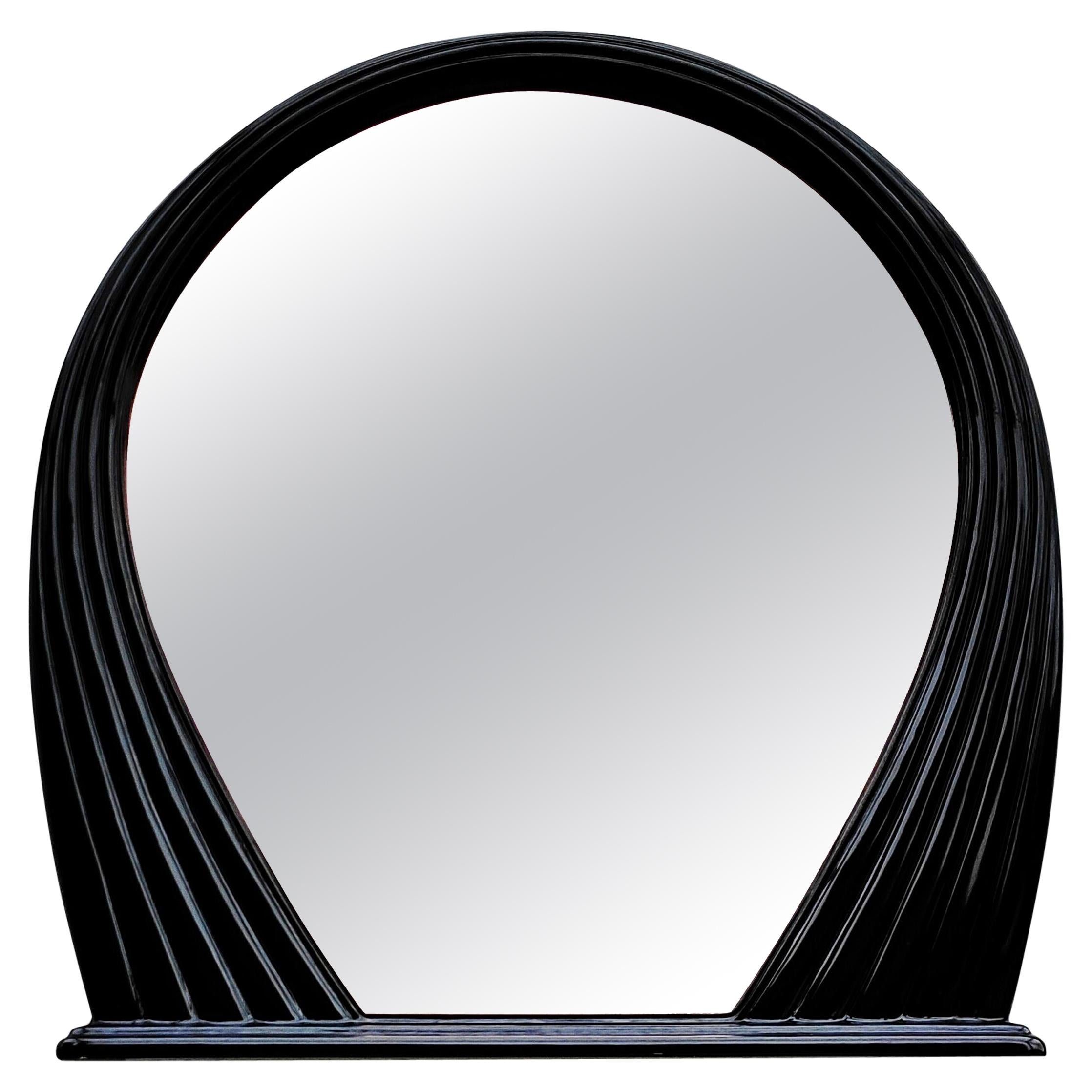 Large Black Lacquered Mirror, France, 1970s