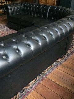 Large Black Leather English Rochester Chesterfield Curved Sectional Sofa