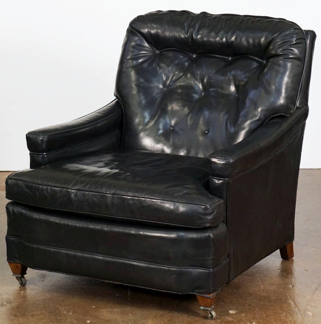 Américain Grand fauteuil lounge en cuir noir Bloomingdale's en vente
