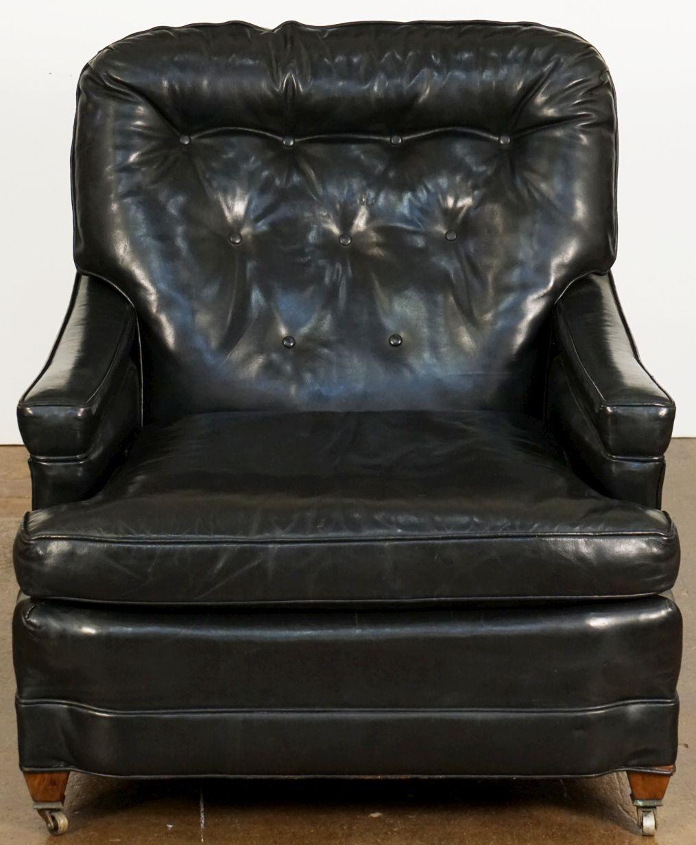 Large Black Leather Lounge Armchair by Bloomingdales In Good Condition For Sale In Austin, TX