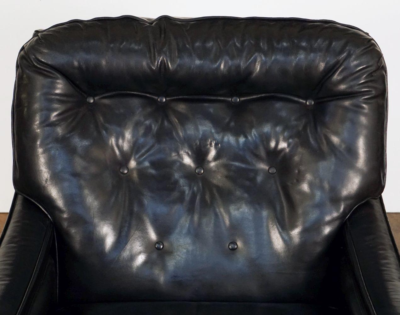 20th Century Large Black Leather Lounge Armchair by Bloomingdales For Sale