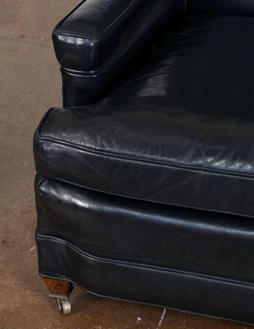 Métal Grand fauteuil lounge en cuir noir Bloomingdale's en vente