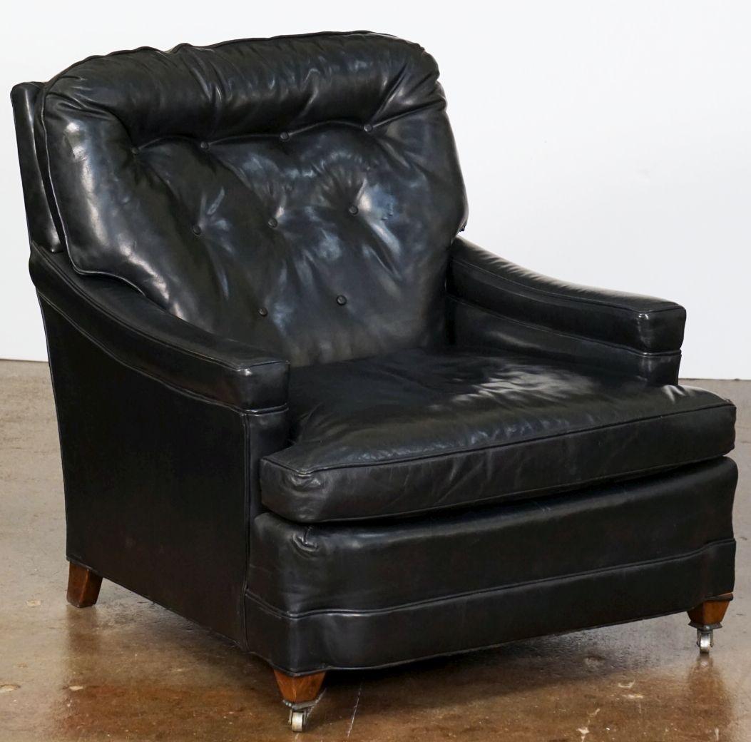 Large Black Leather Lounge Armchair by Bloomingdales For Sale 3
