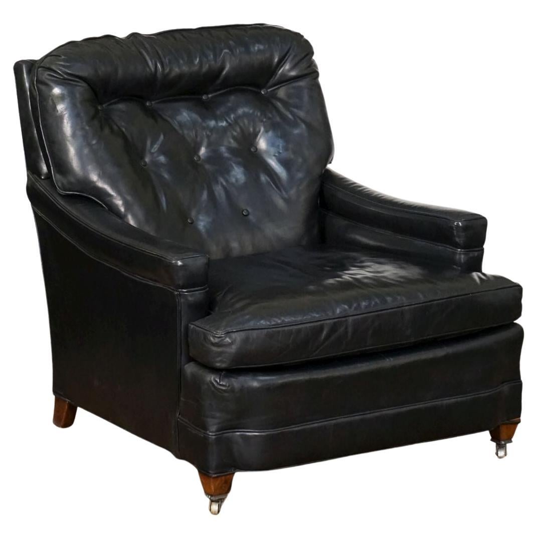 Large Black Leather Lounge Armchair by Bloomingdales For Sale