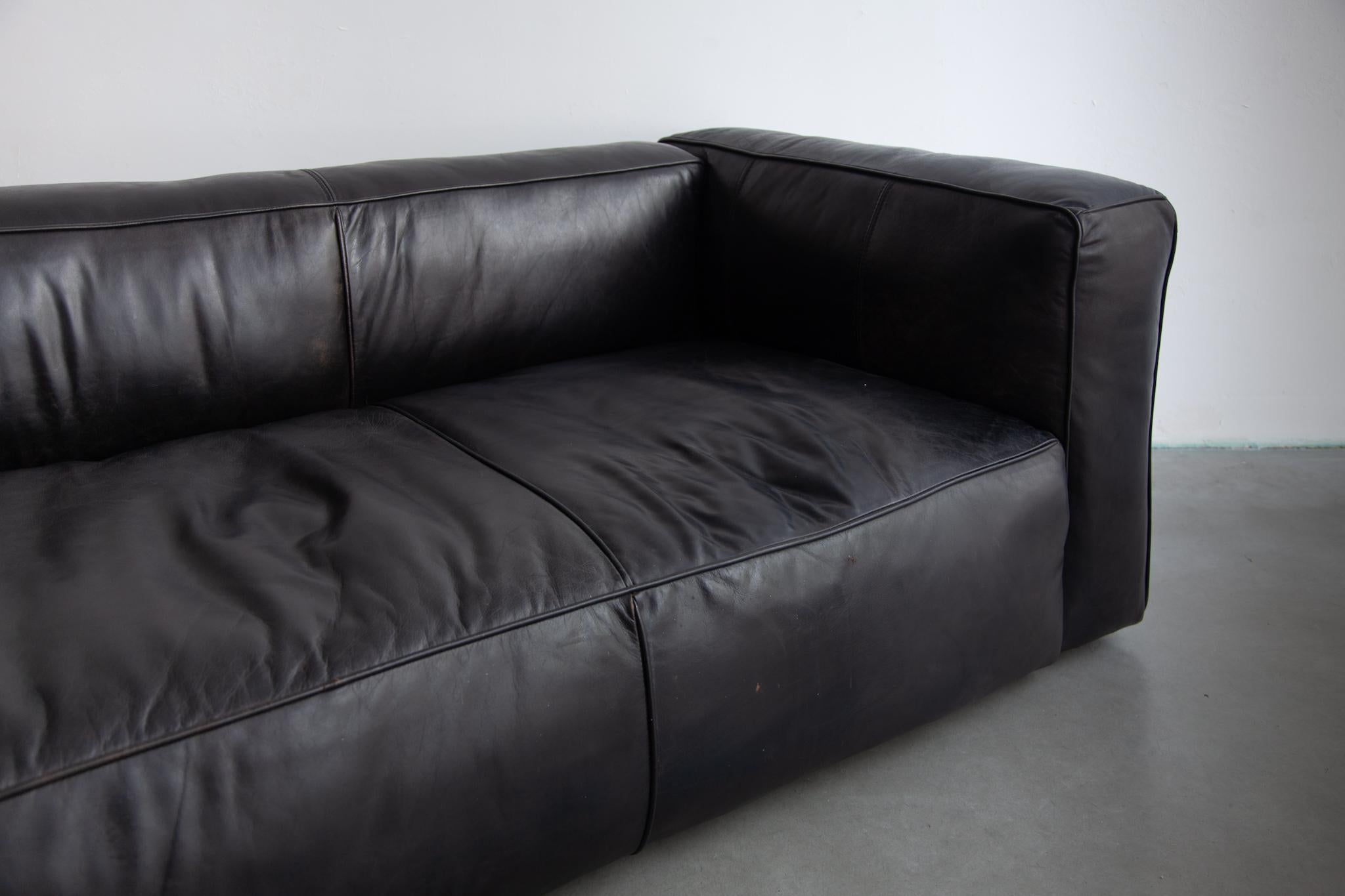 Large Black Leather Lounge Sofa, Daybed, 1980s 3