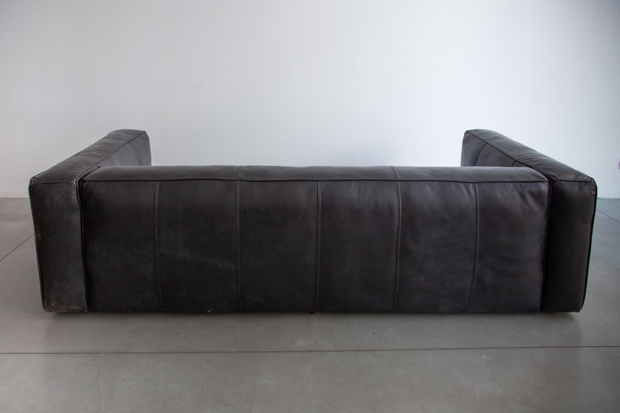 Large Black Leather Lounge Sofa, Daybed, 1980s 4