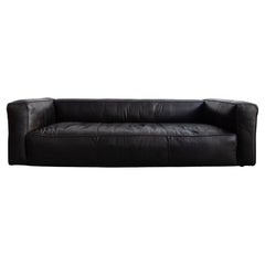 Large Black Leather Lounge Sofa, Daybed, 1980s