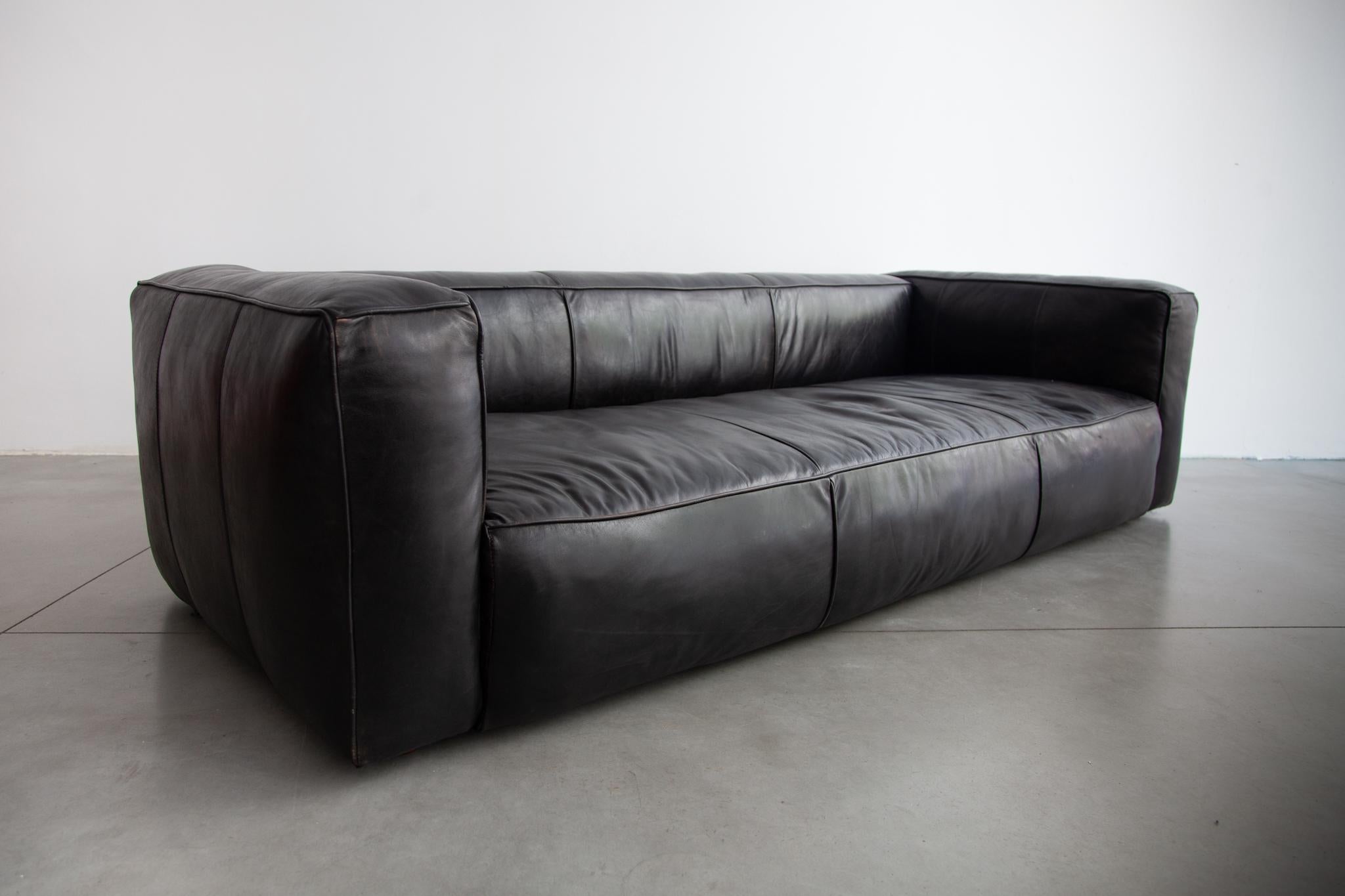 Large Black Leather Lounge Sofa, Daybed, 1980s In Good Condition In Antwerp, BE