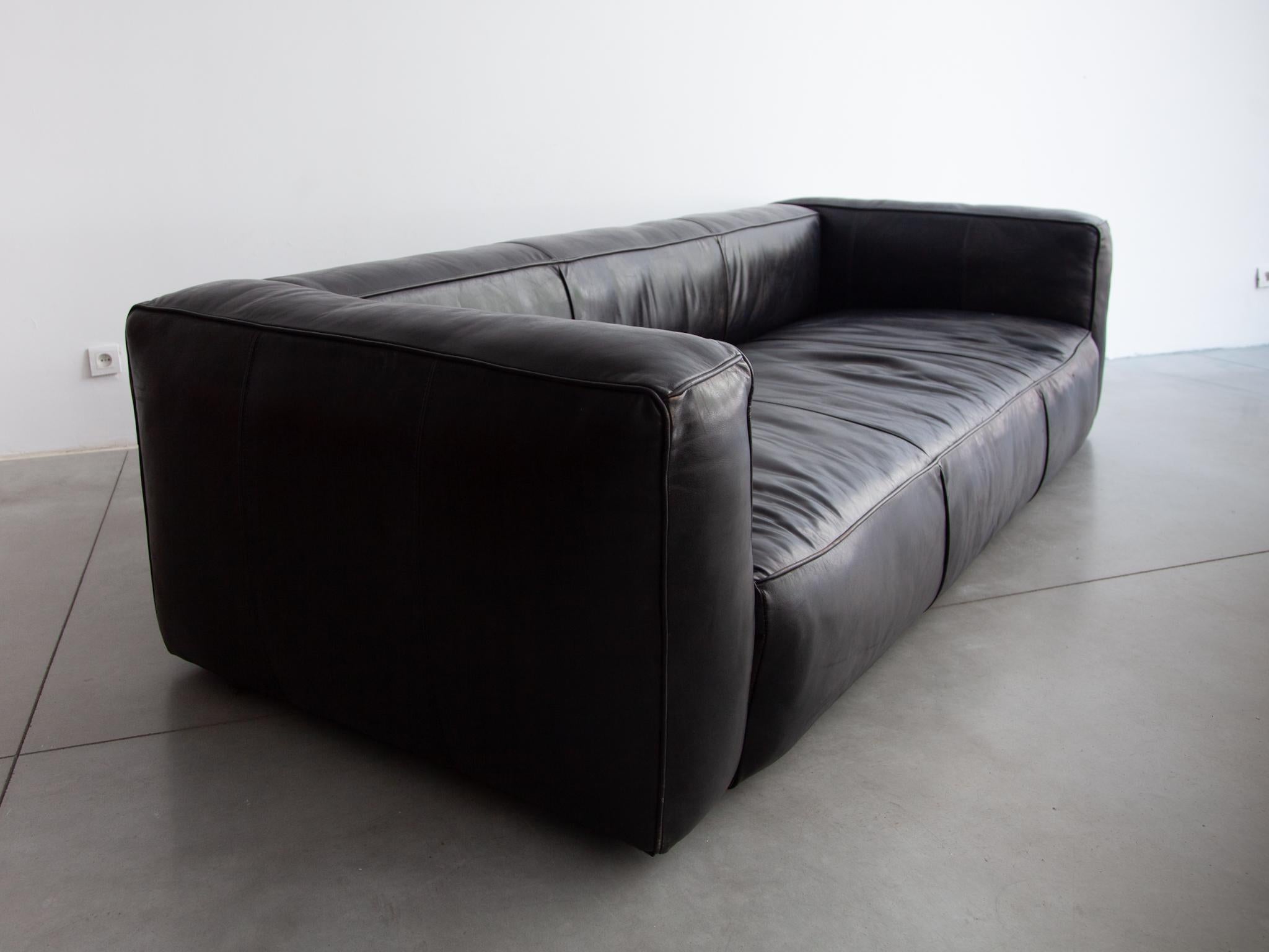 Late 20th Century Large Black Leather Lounge Sofa, Daybed, 1980s