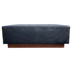 Large Black Leather Ottoman Bench Daybed, Mid-Century Modern Style