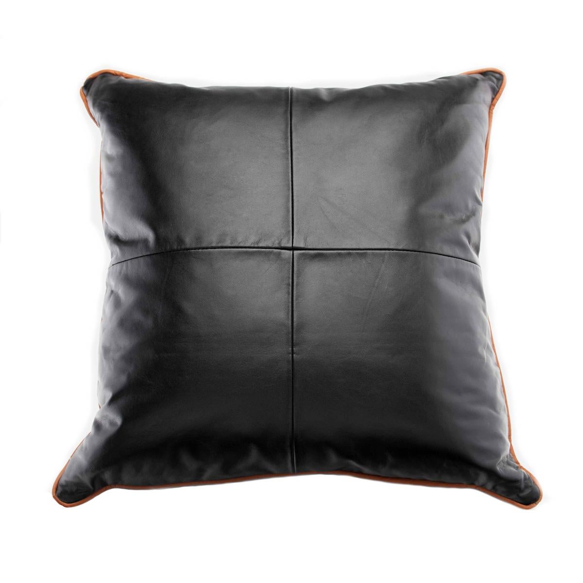 black leather lumbar pillow