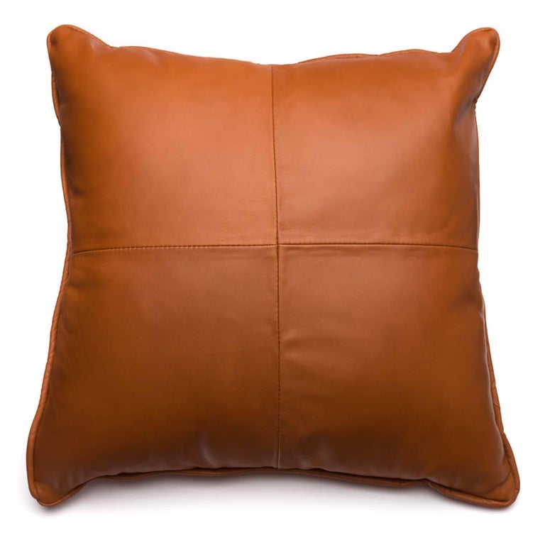 Large Black Leather Pillow with Leather Piping Trim For Sale at 1stDibs