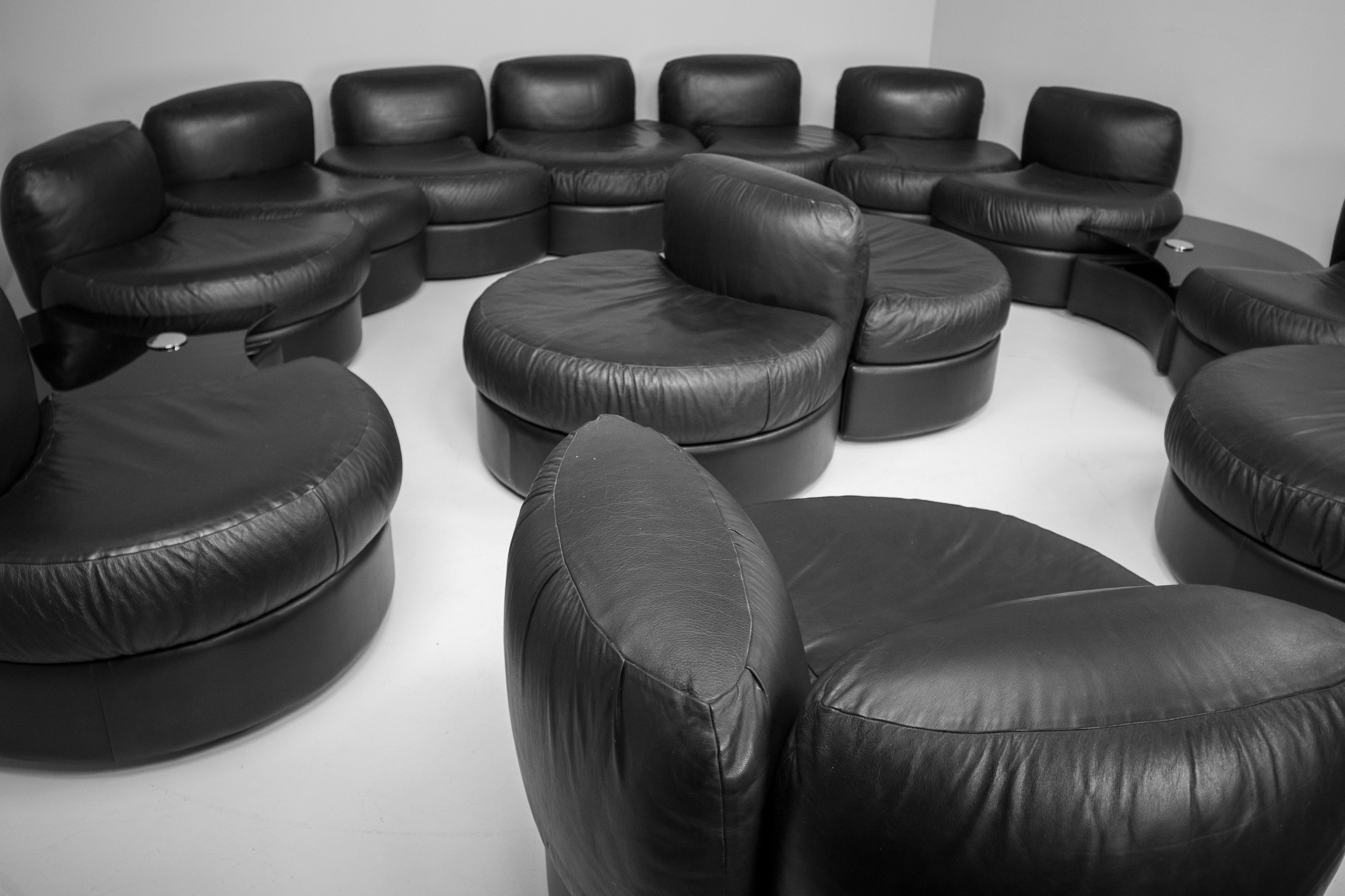 Large Black Leather Sectional Sofa Set by Tecnosalotto Mantova, Italy, 1970s 9