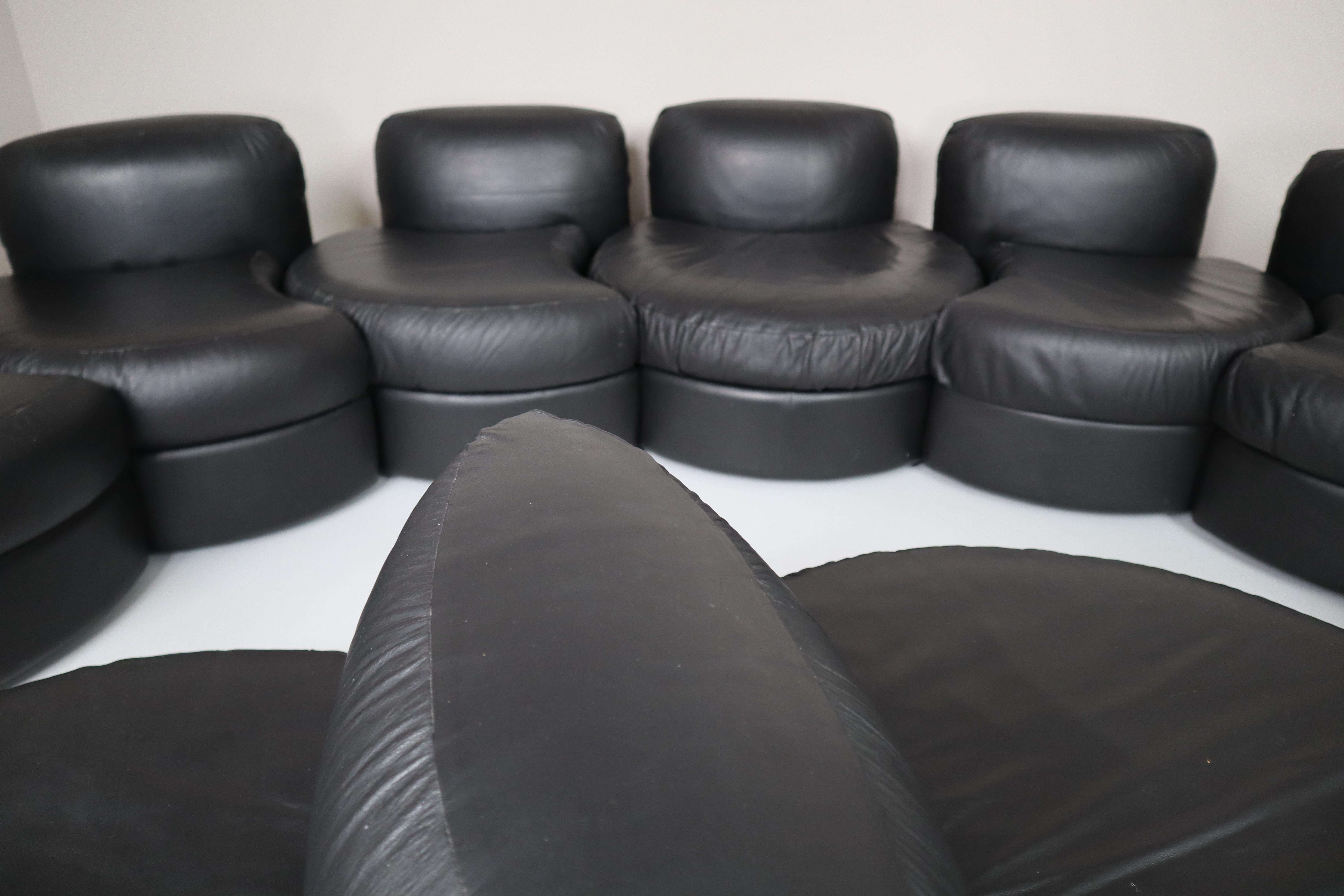Large Black Leather Sectional Sofa Set by Tecnosalotto Mantova, Italy, 1970s 12