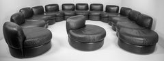 Large Black Leather Sectional Sofa Set by Tecnosalotto Mantova, Italy, 1970s