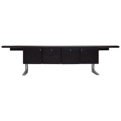 Large Black Leather Sideboard by Warren Platner for Knoll International, 1970s