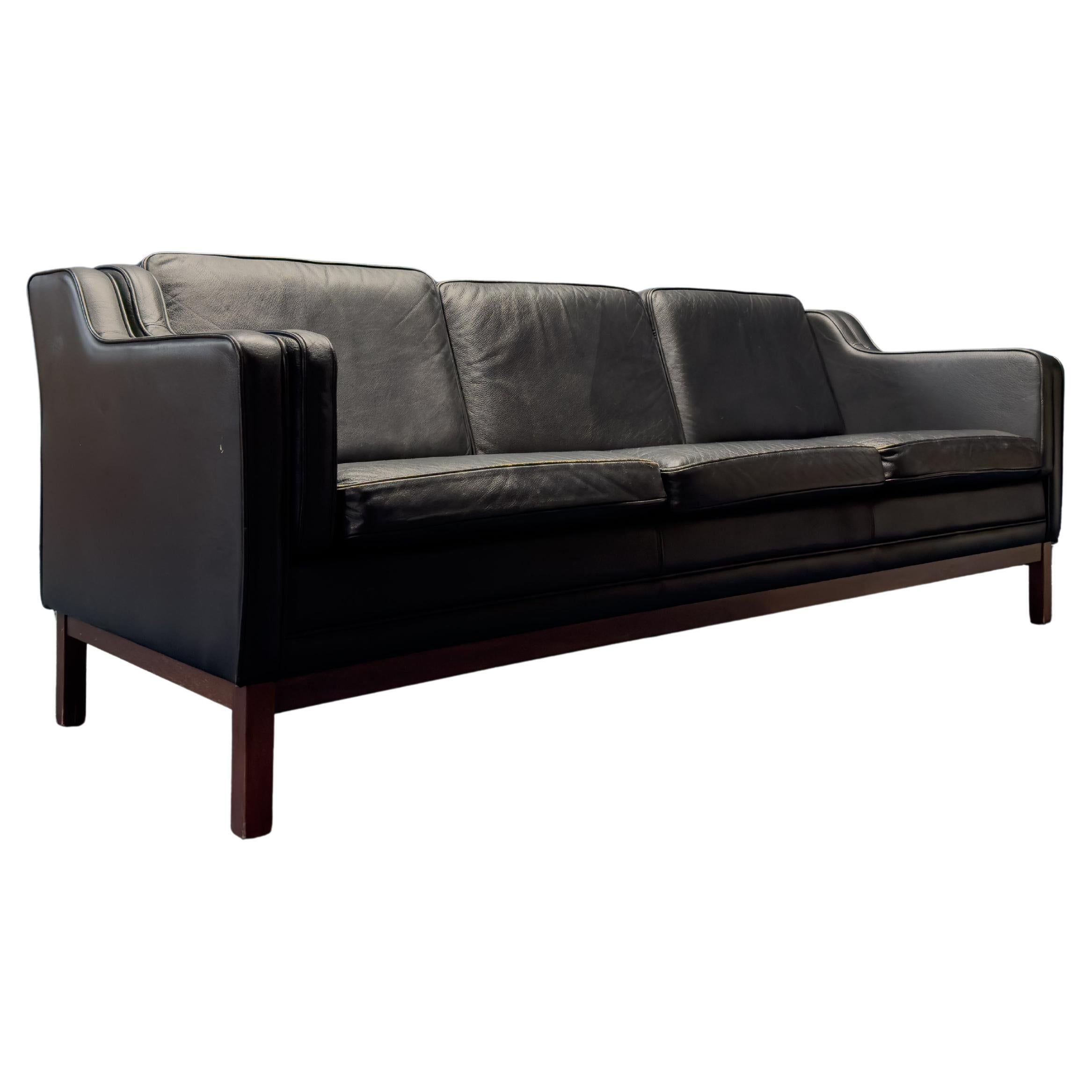 Large Black Leather Sofa